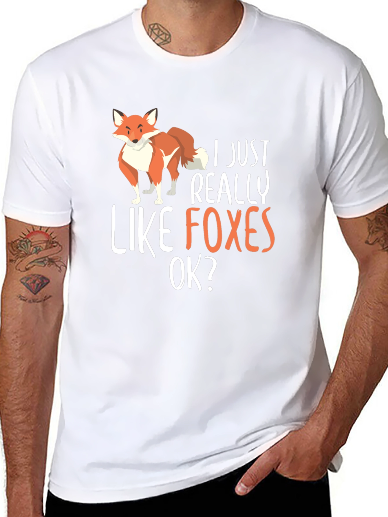 Black I Just Really Like Foxes OK? Black T-Shirt view 8