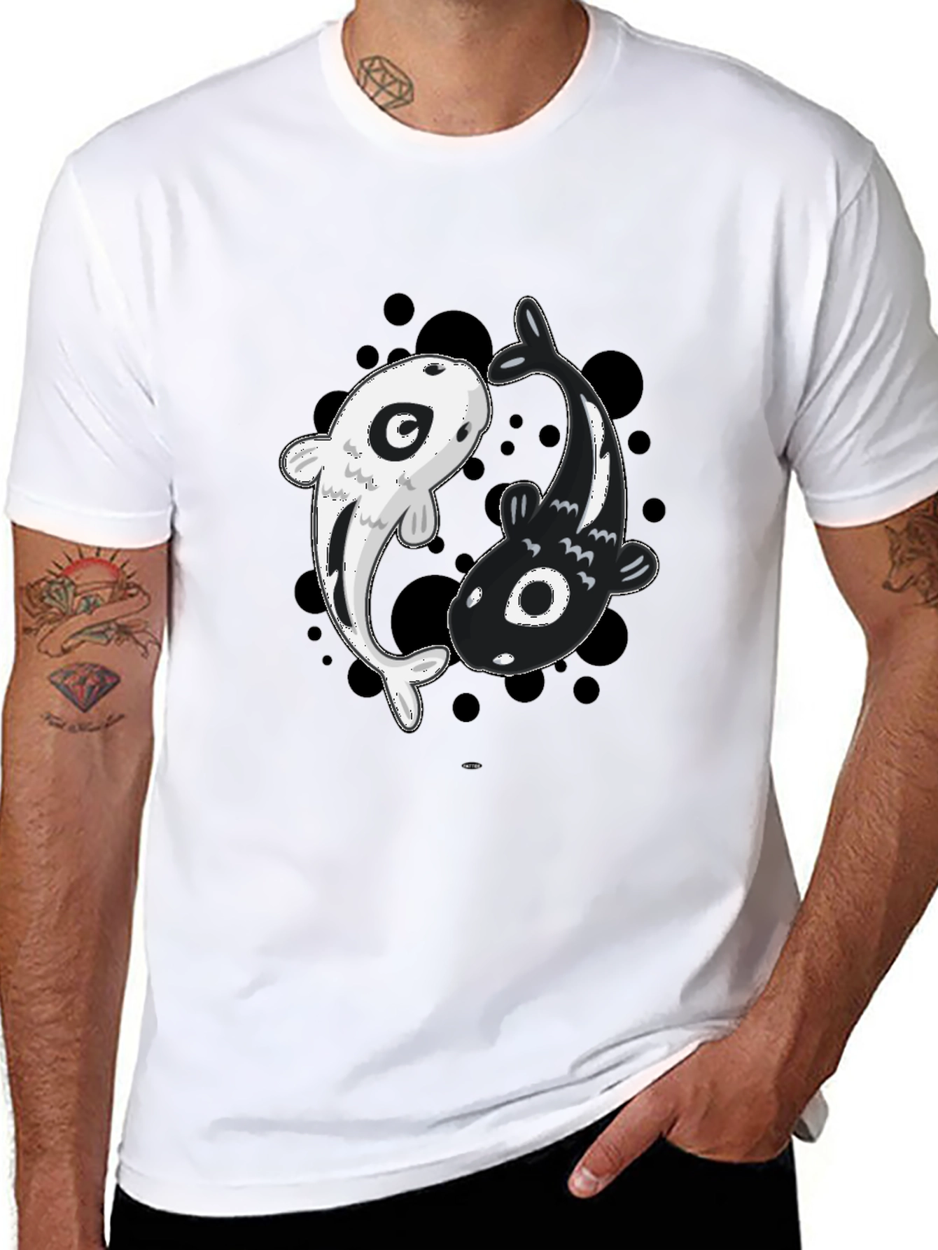 Black Yin Yang Koi Fish Graphic Tee - Black view 8