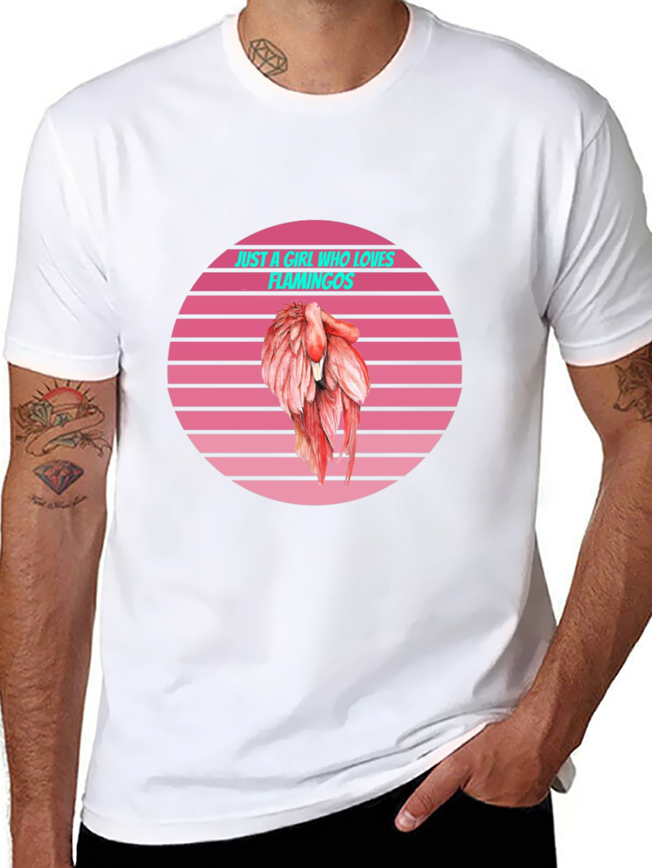 Black Just a Girl Who Loves Flamingos T-Shirt view 8