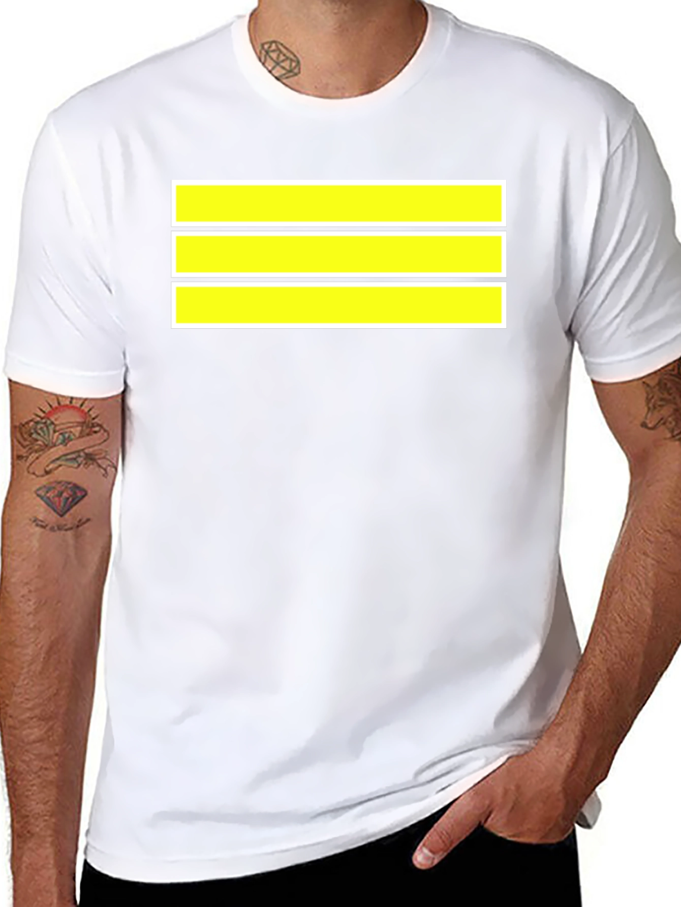 Black Striped Graphic Tee - Bold Yellow Bands on Black Cotton view 8