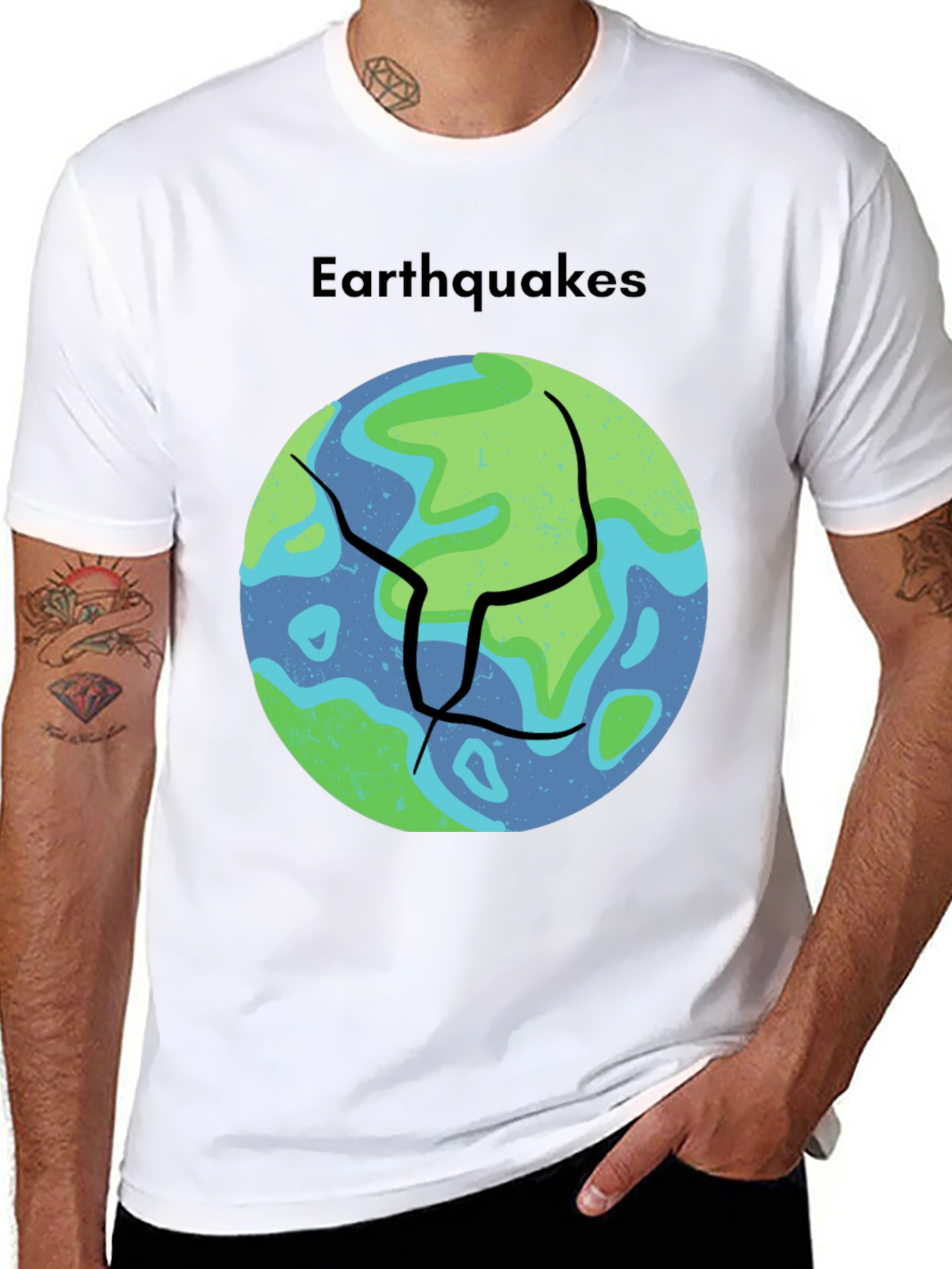 Black Earthquakes Graphic Tee - Black Crew Neck T-Shirt view 8