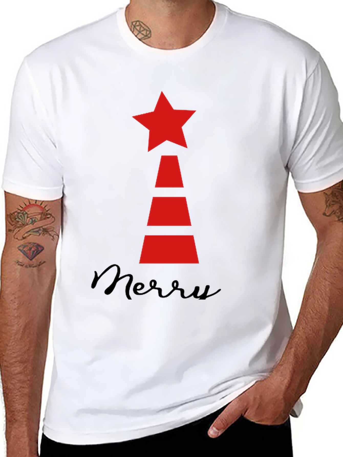 Black Festive Holiday Star Tree T-Shirt view 8
