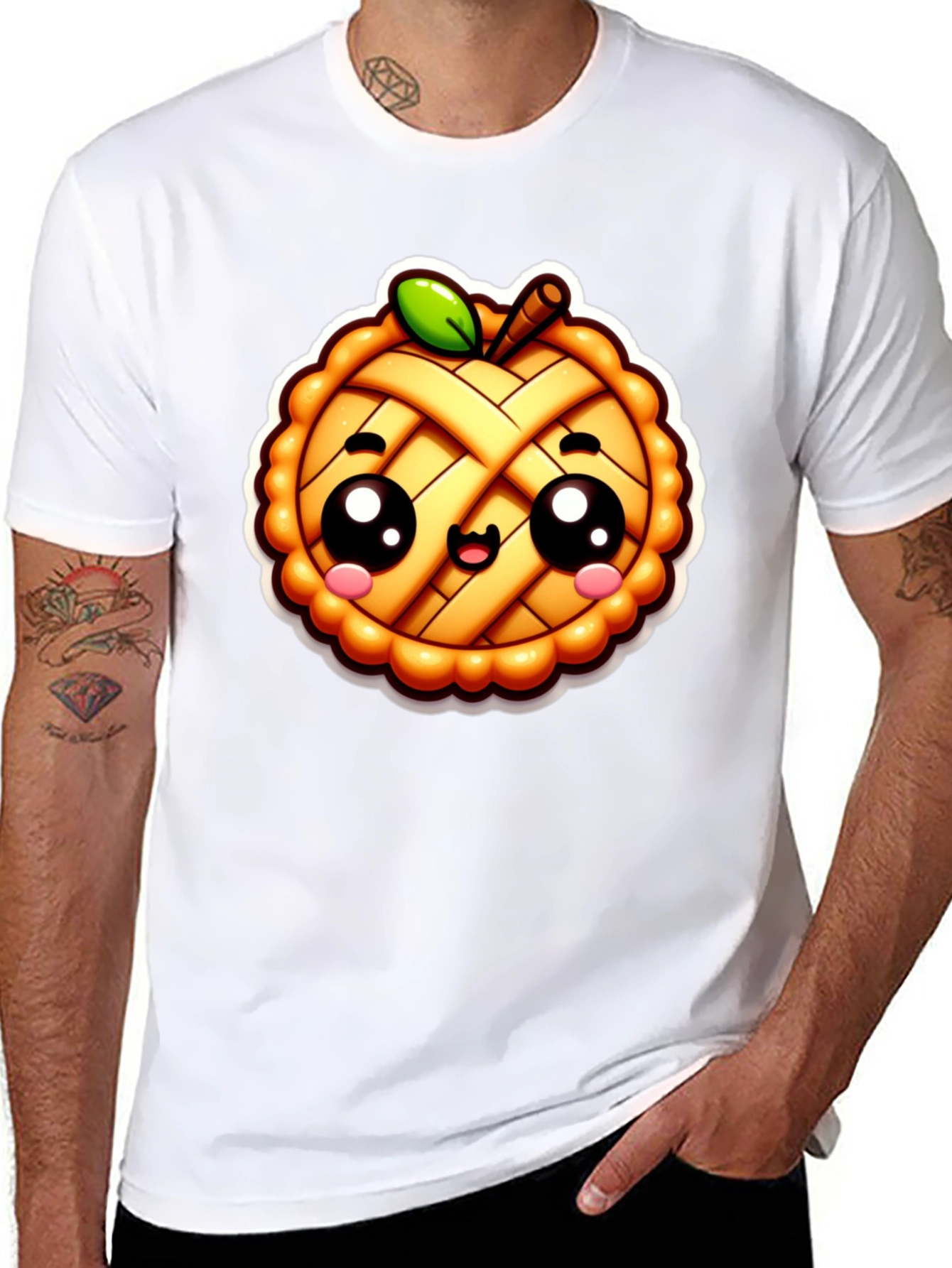 Black Cute Apple Pie Cartoon Black T-Shirt view 8