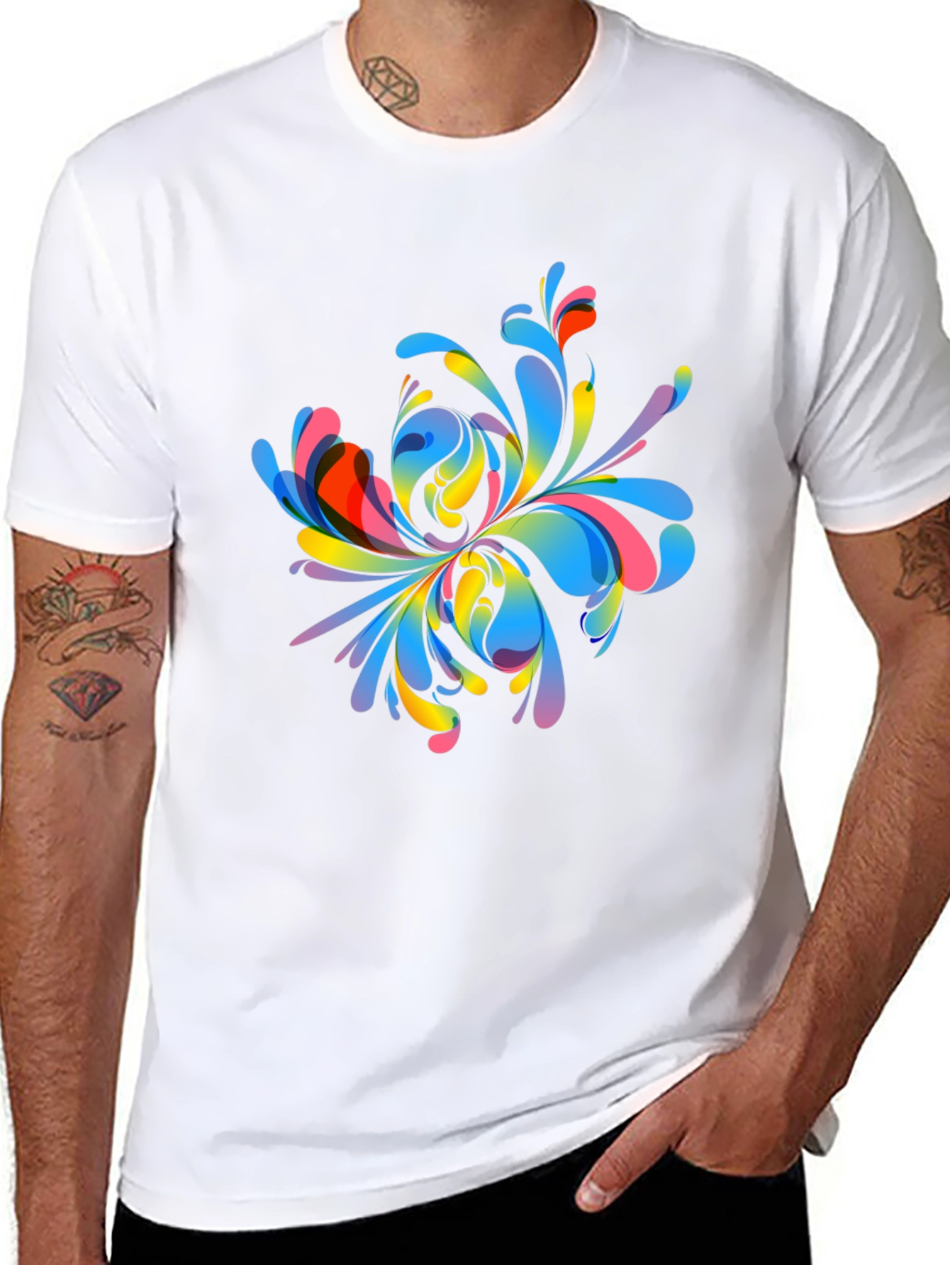 Black Colorful Abstract Floral Graphic Print T-Shirt view 8