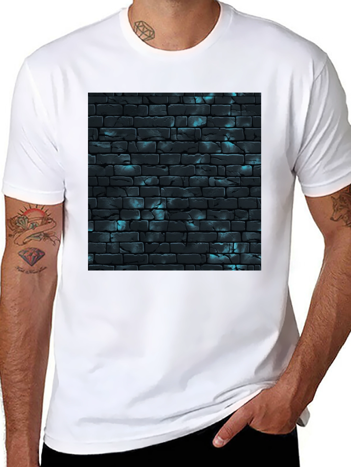 Black Cool Brick Wall Pattern Black T-Shirt view 8
