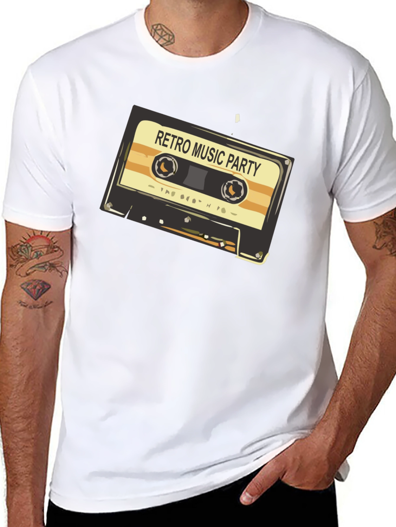 Black Retro Music Party Graphic Tee - Vintage Cassette Design view 8