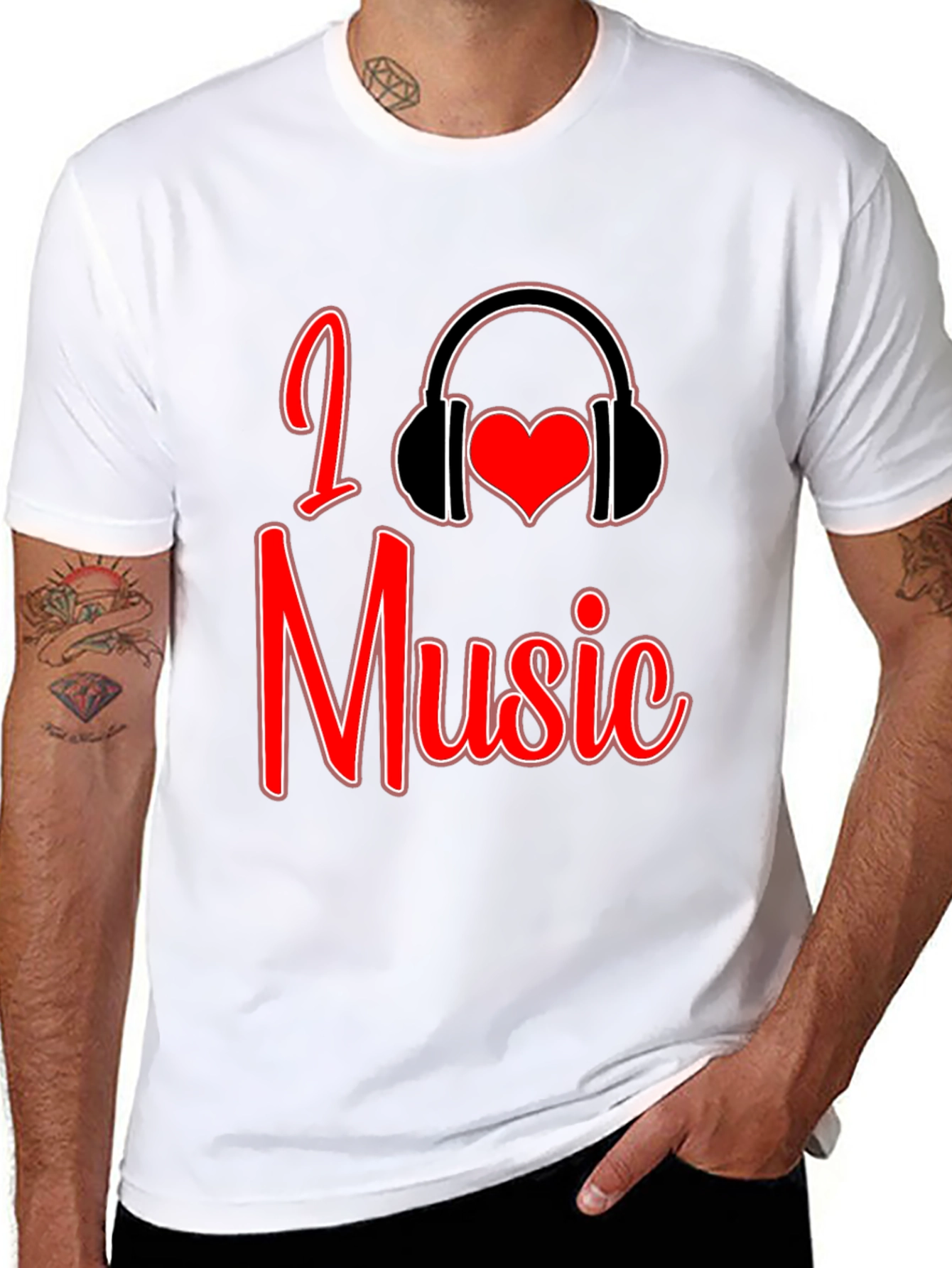 Black I Love Music Graphic T-Shirt view 8