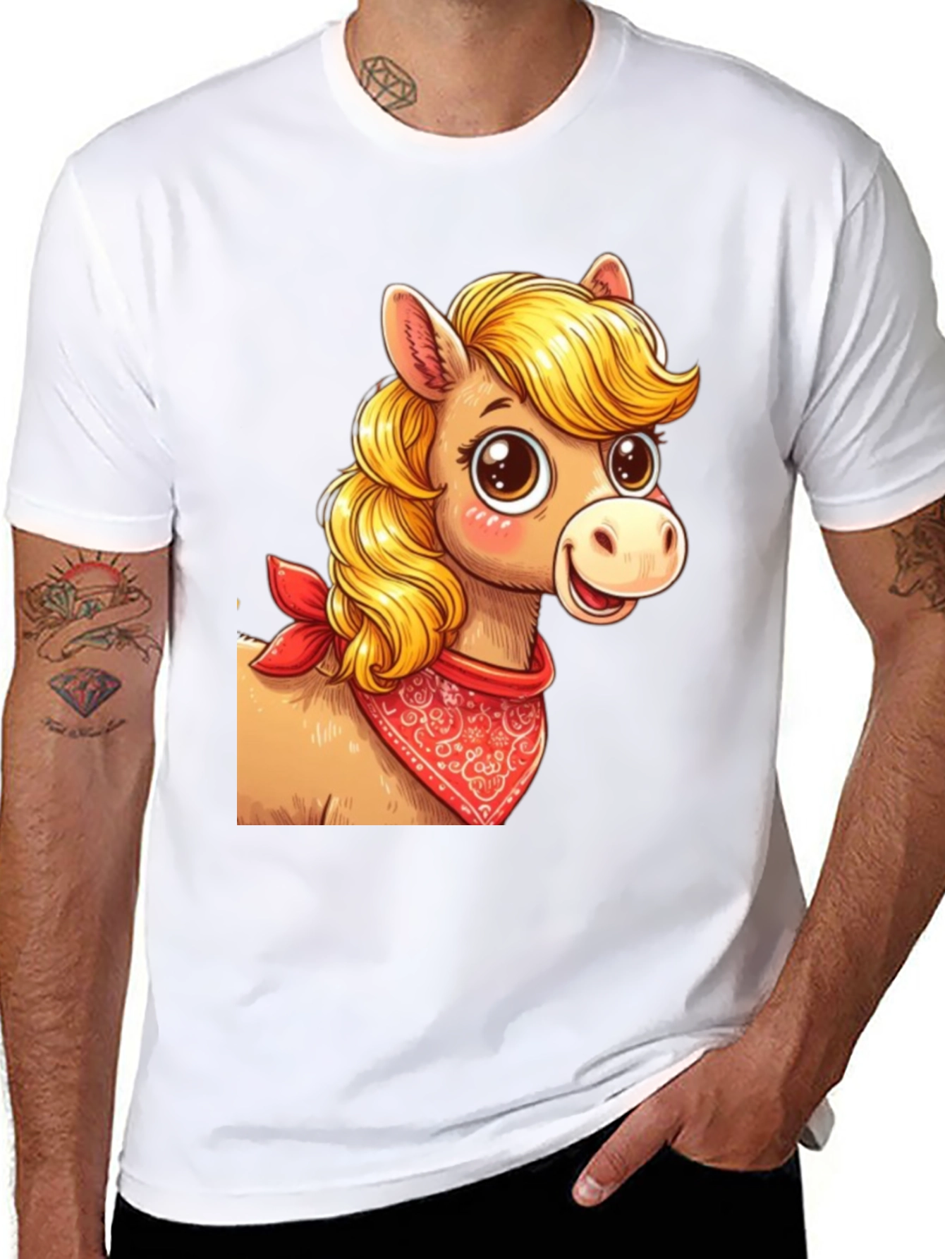 Black Cartoon Horse Bandana Graphic T-Shirt view 8