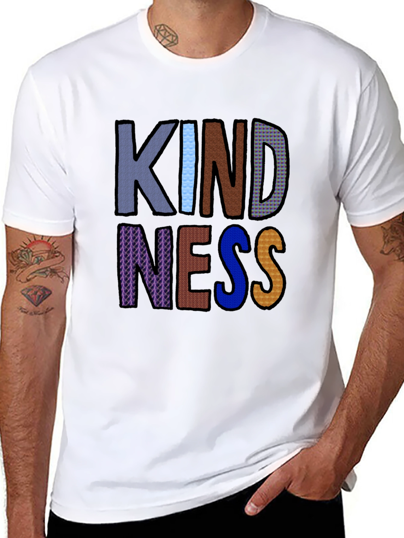 Black Kindness T-Shirt - Colorful Graphic Tee view 8