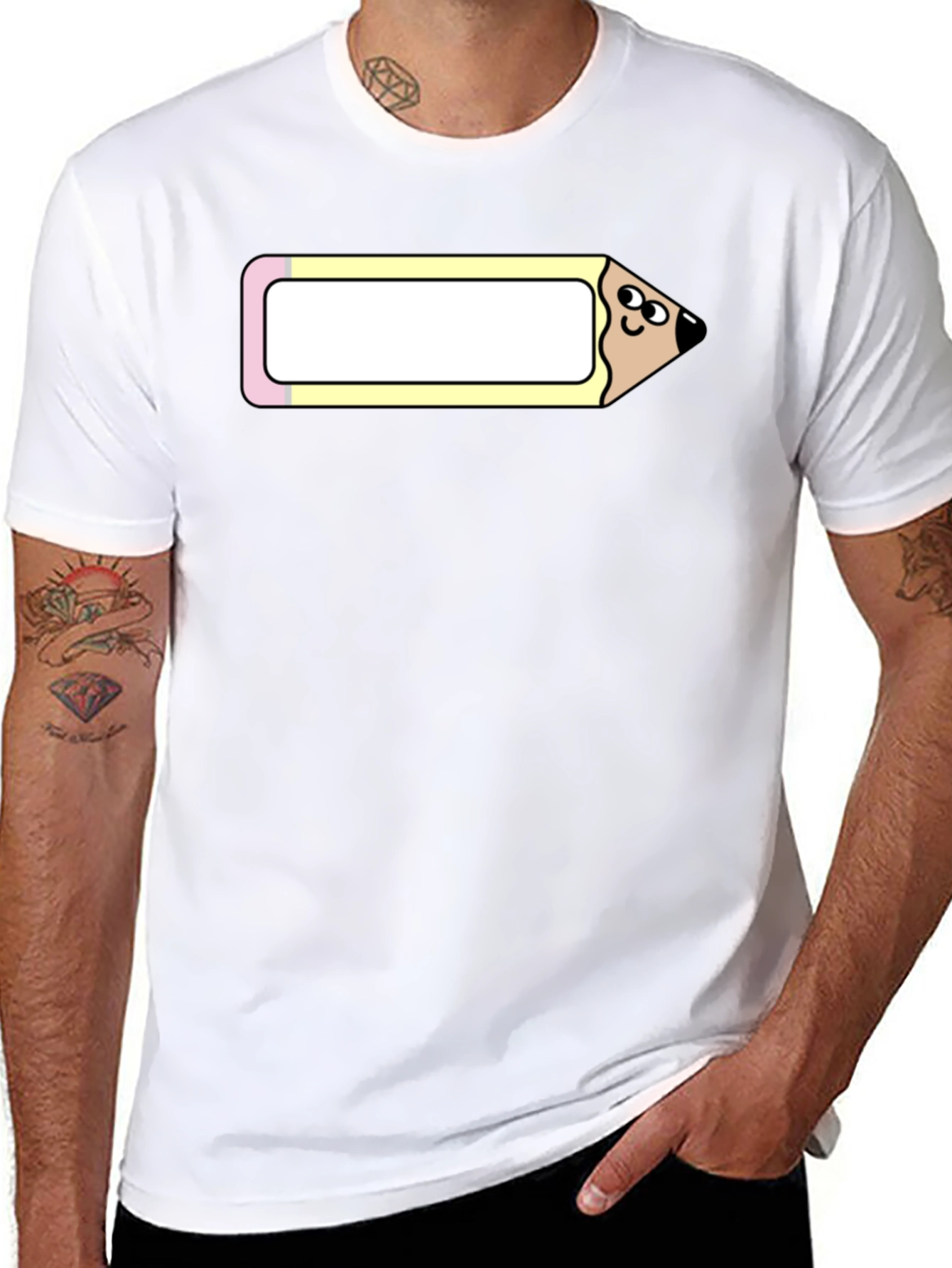Black Funny Cartoon Pencil Graphic Tee view 8