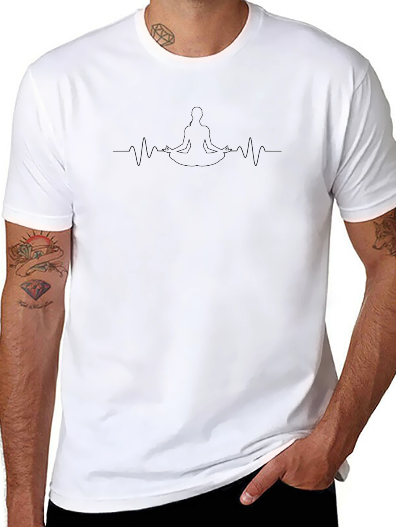 Black Yoga Meditation Heartbeat T-Shirt view 8