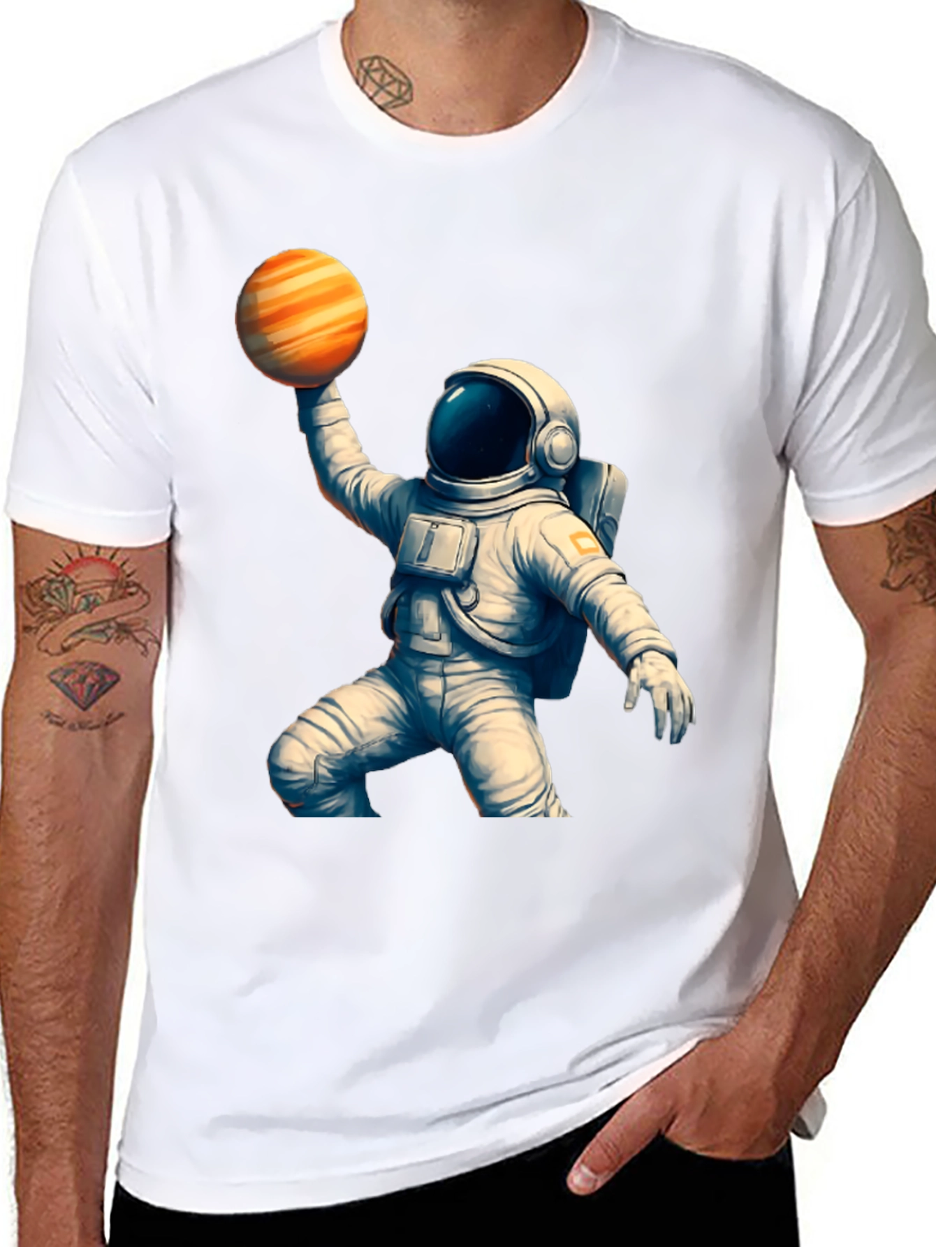 Black Astronaut Holding Planet T-Shirt - Space Lover Gift view 8