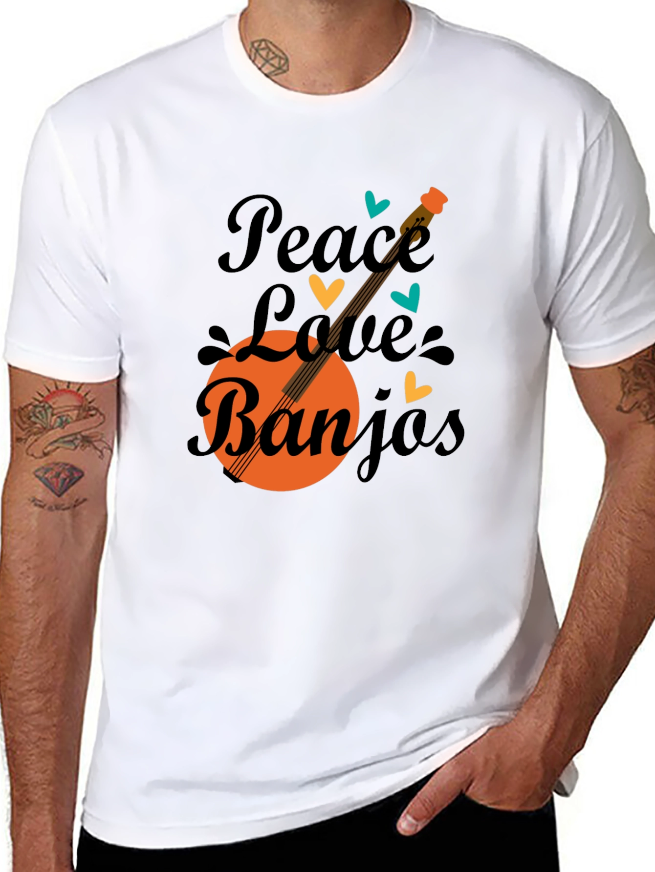 Black Peace Love Banjos T-Shirt - Black view 8
