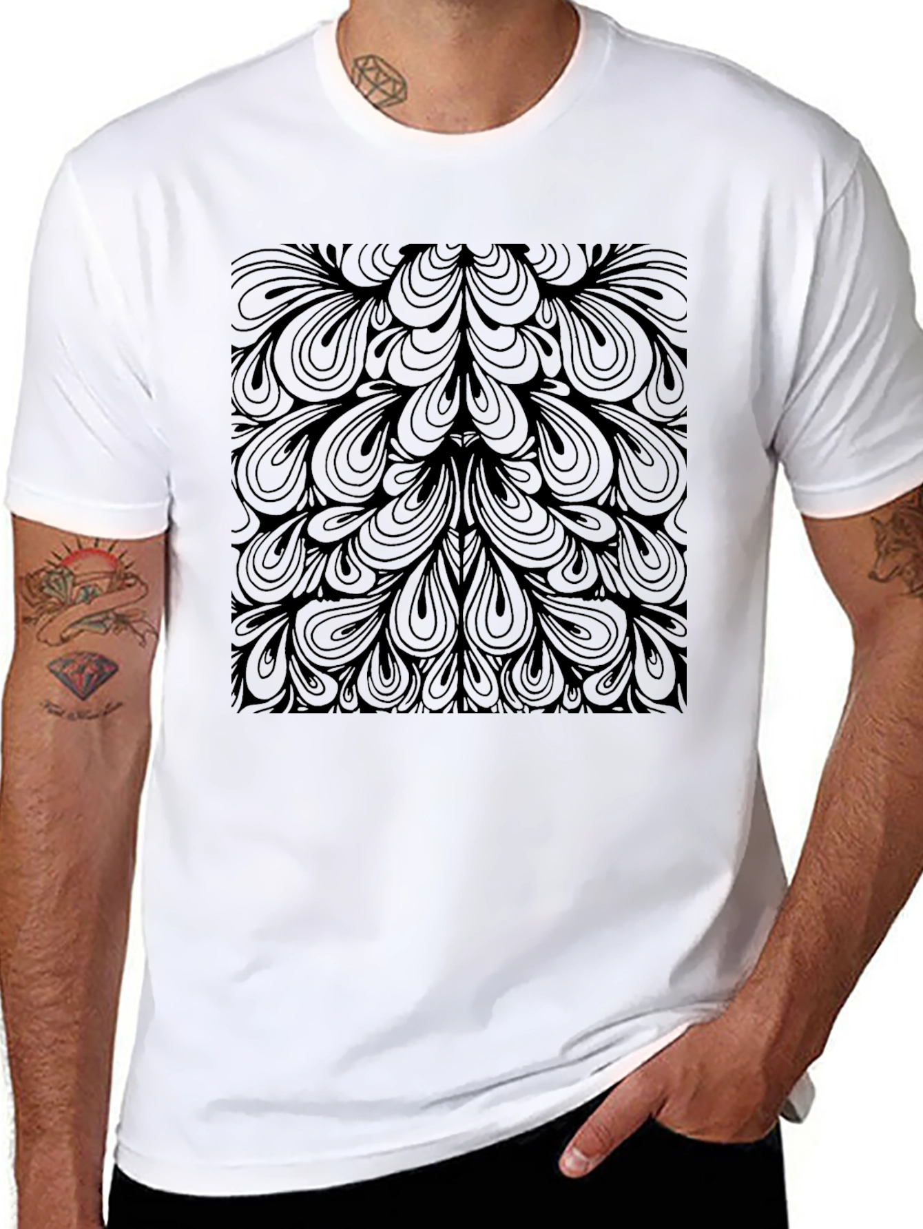 Black Abstract Pattern Graphic Tee - Black Cotton Blend view 8