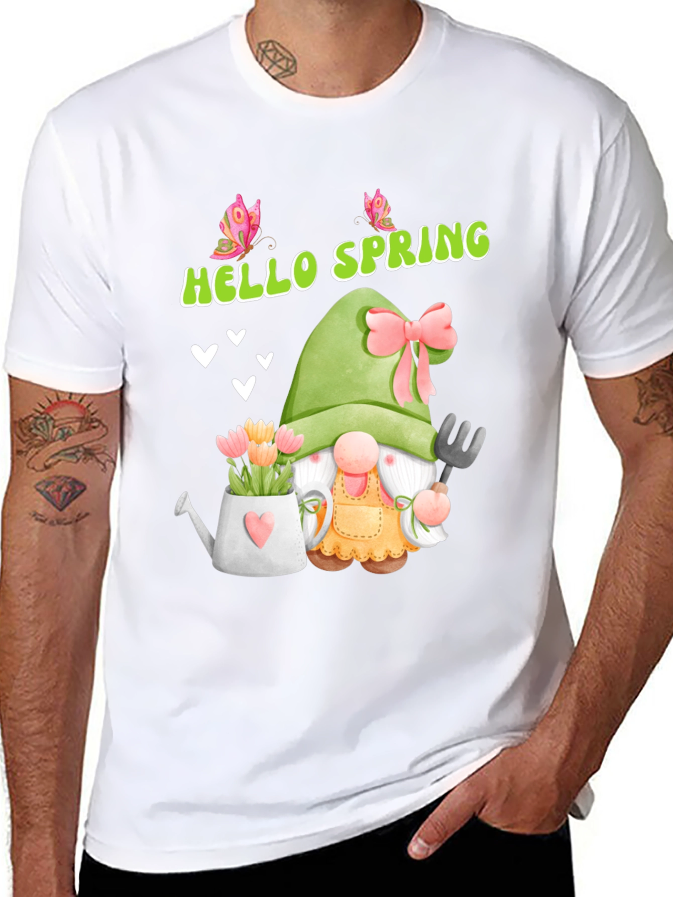 Black Hello Spring Garden Gnome T-Shirt view 8