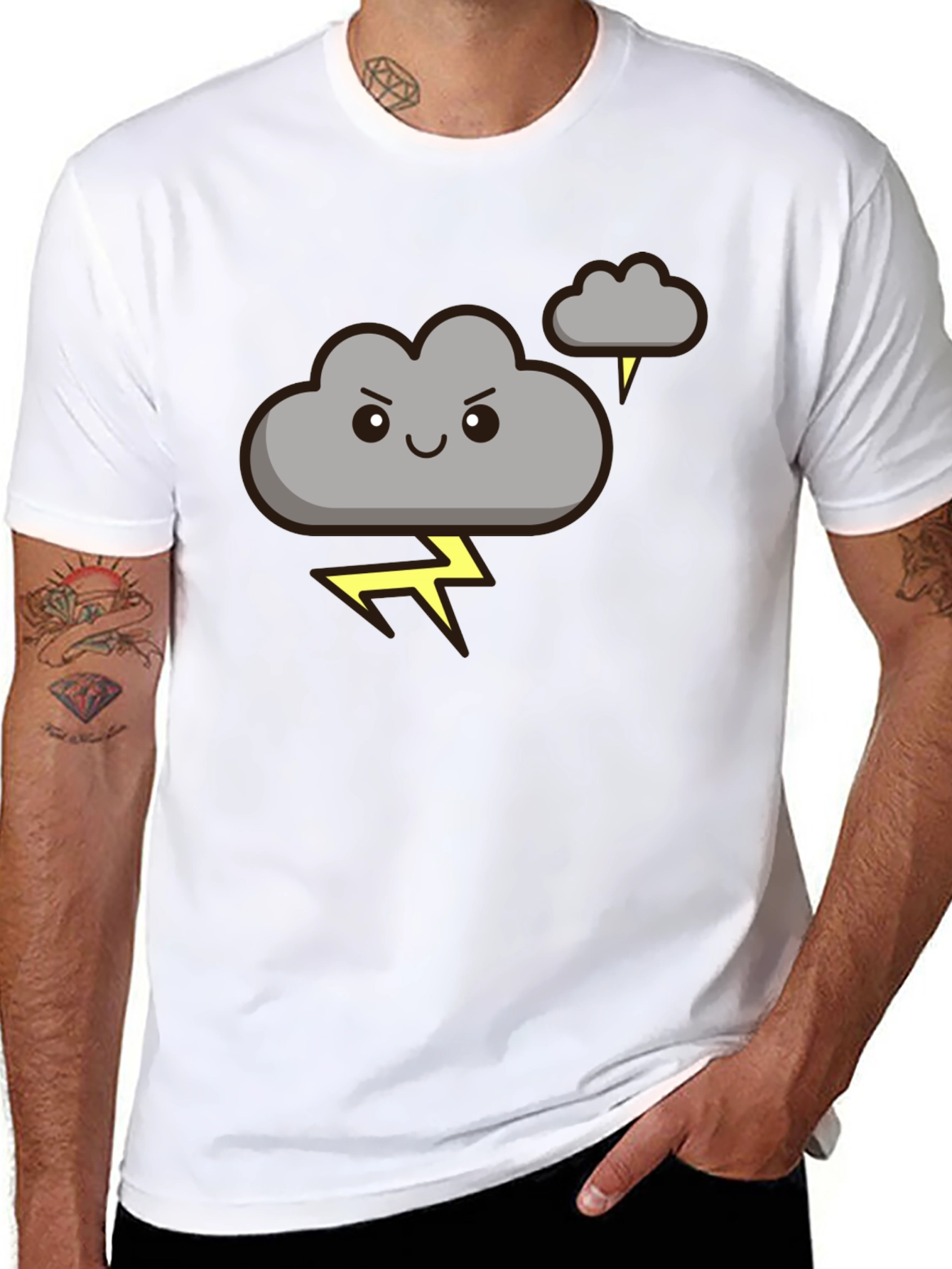 Black Cartoon Cloud Lightning Graphic Tee - Black view 8