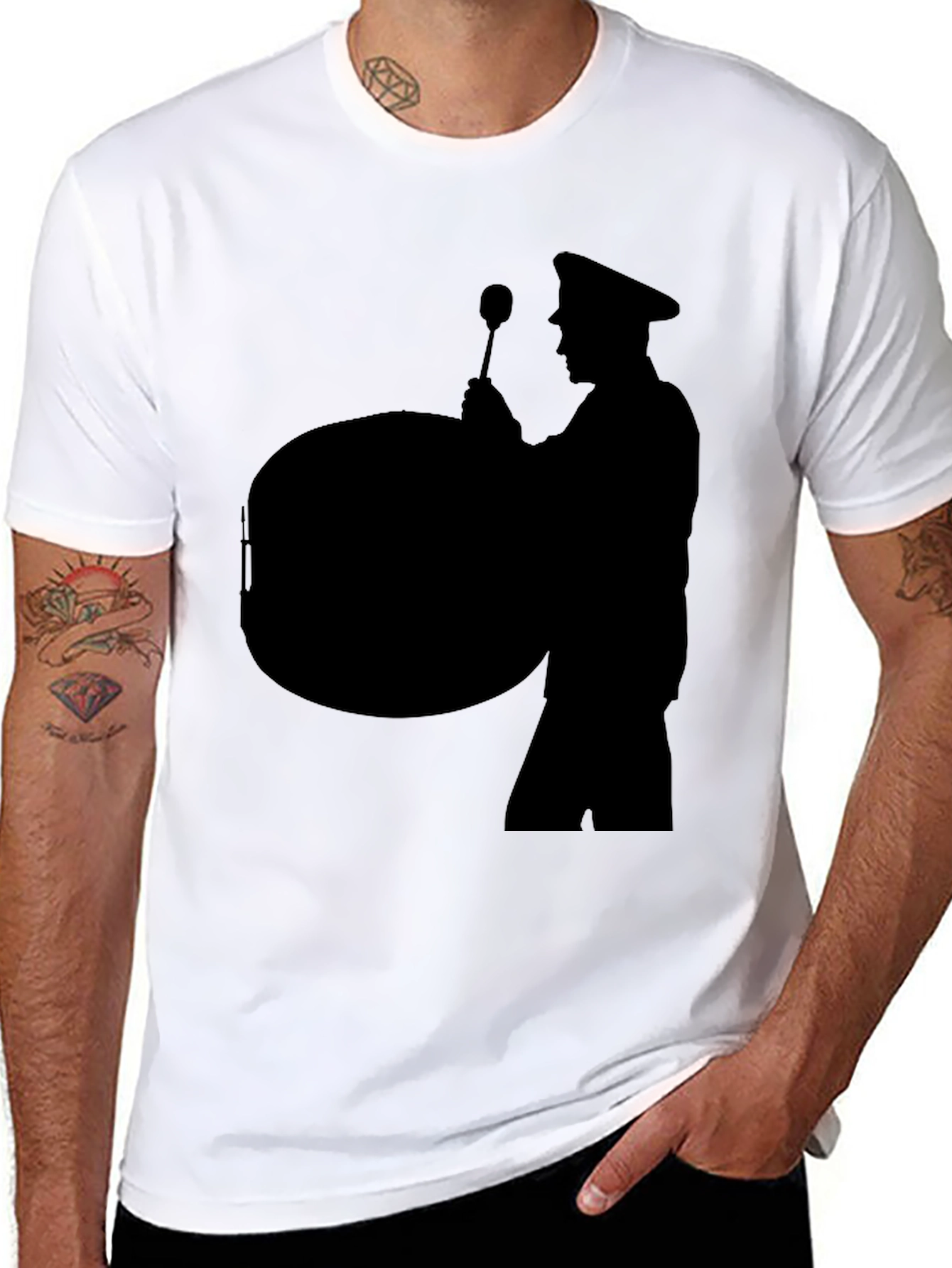 Black Silhouette Drummer Black T-Shirt view 8