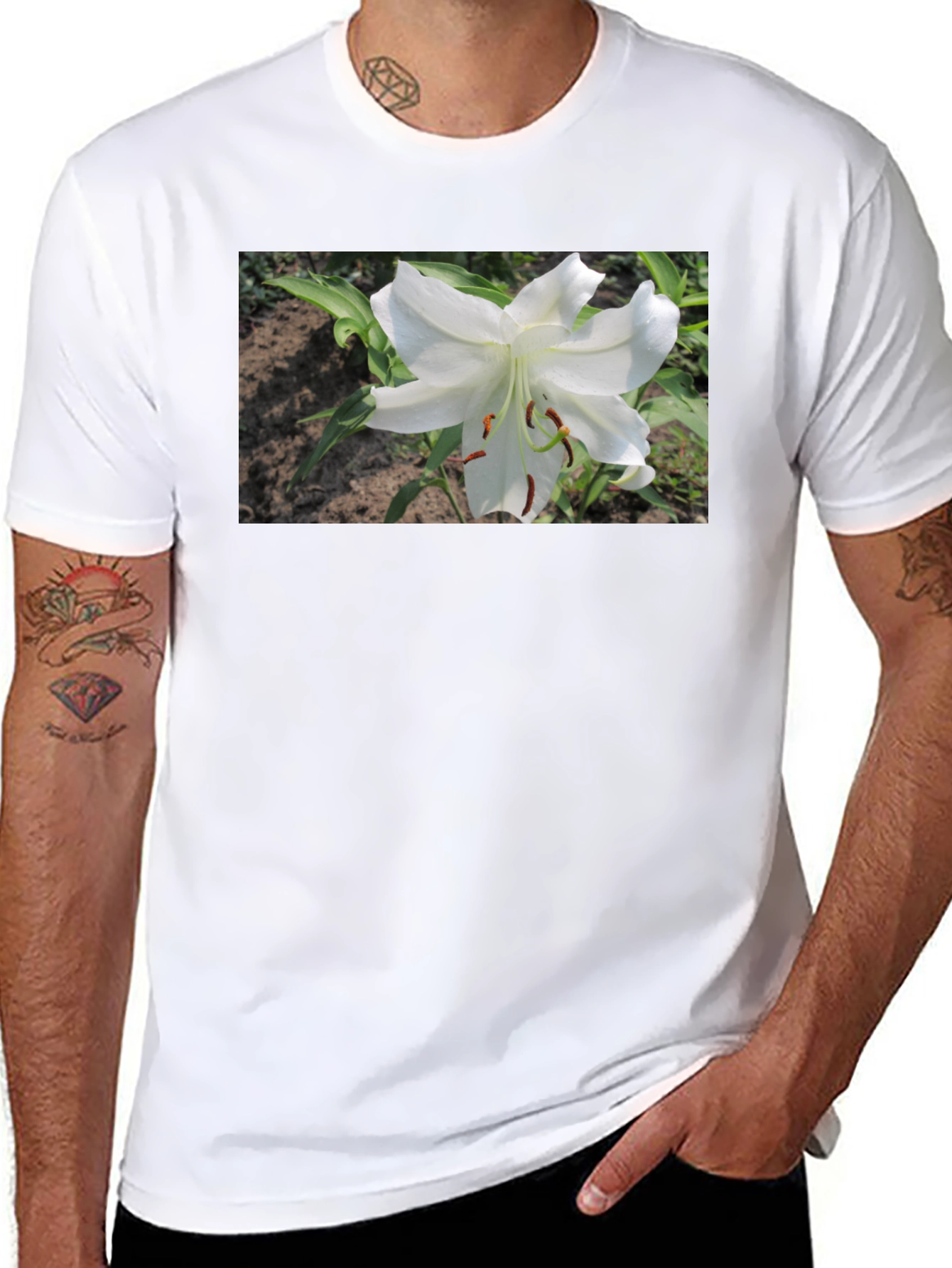 Black White Lily Graphic Tee - Soft Cotton Blend view 8