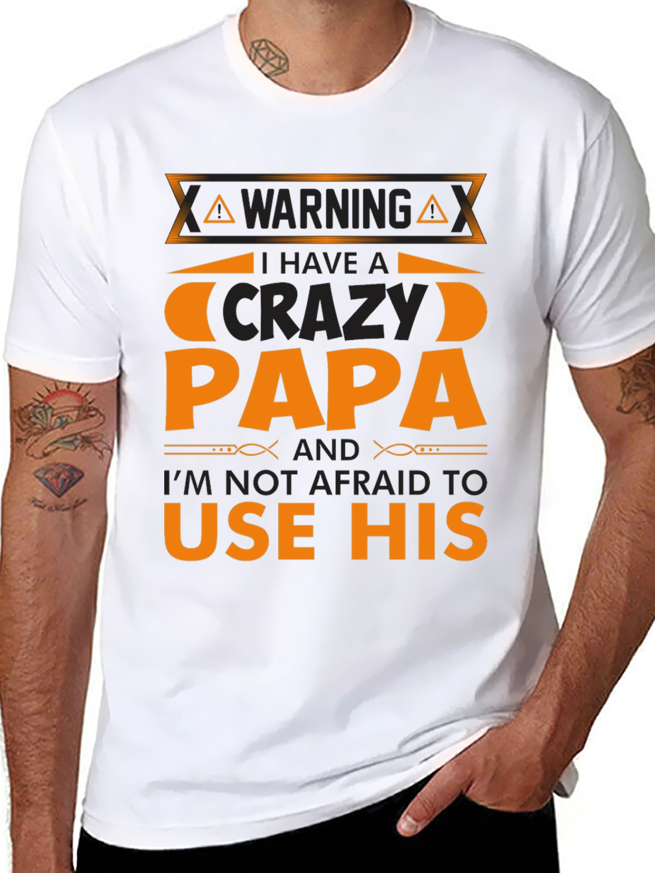 Black Warning Crazy Papa T-Shirt view 8