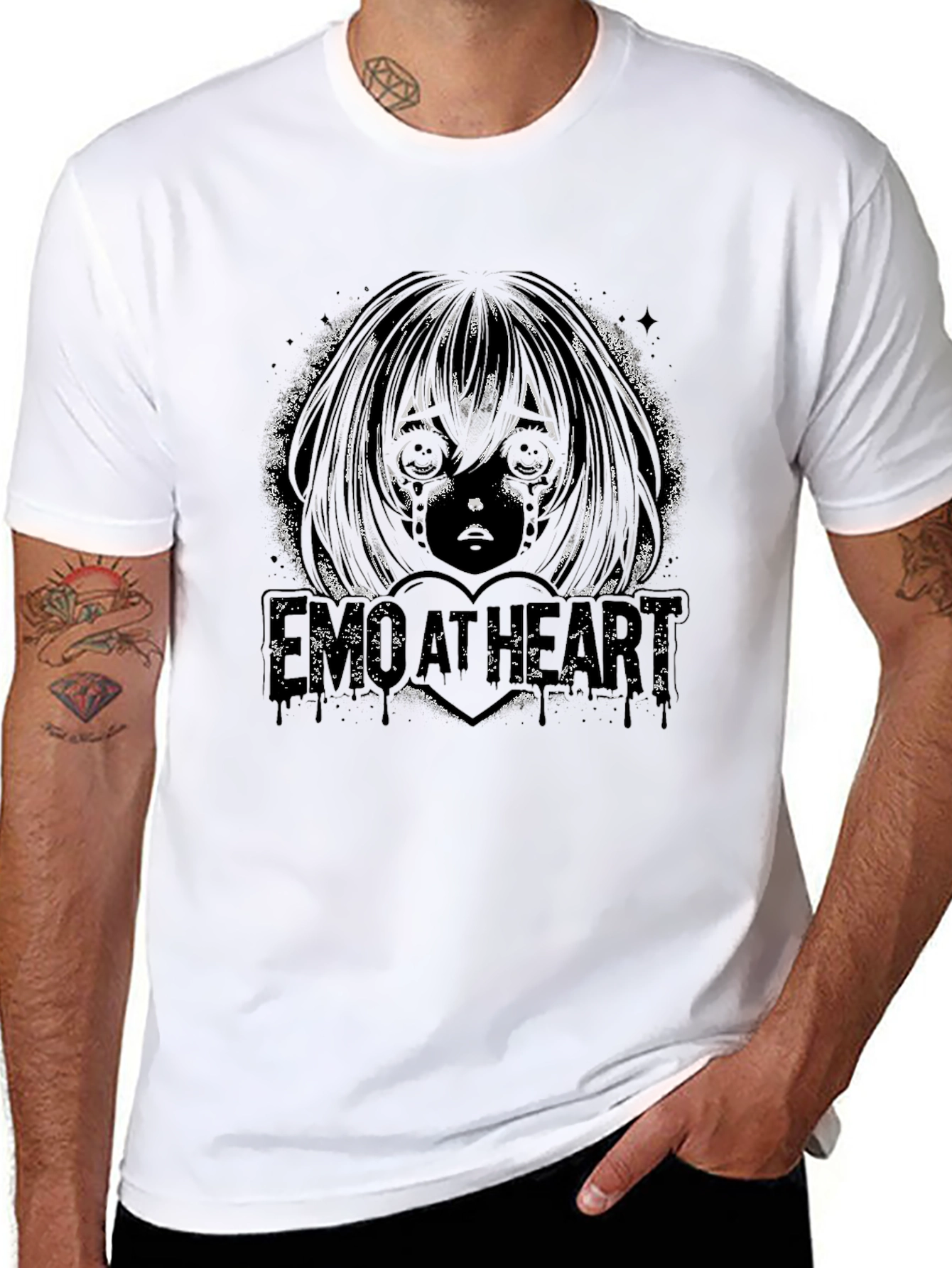Black Emo Anime Graphic Black T-Shirt view 8