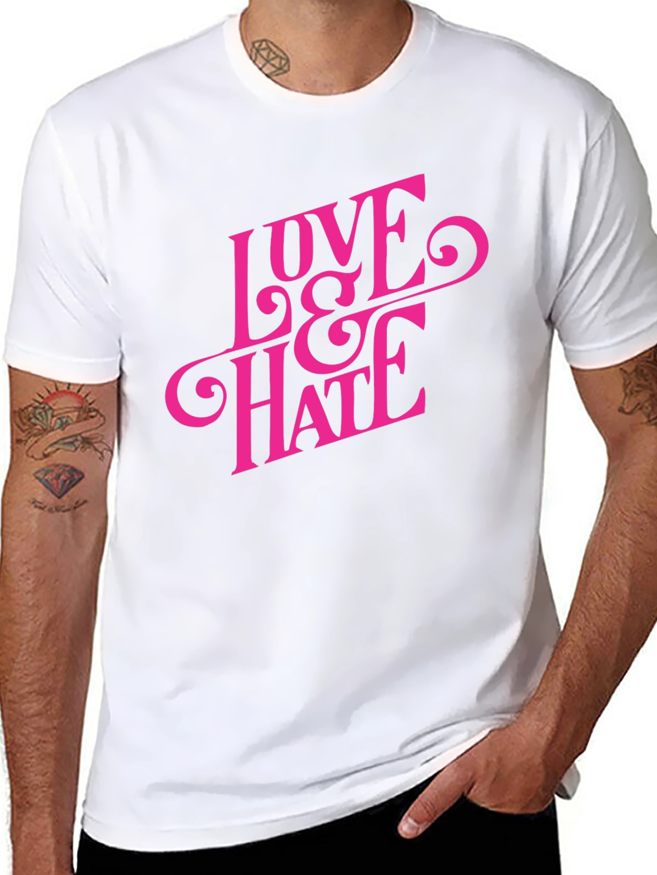 Black Love & Hate Graphic Tee - Bold Statement T-Shirt view 8