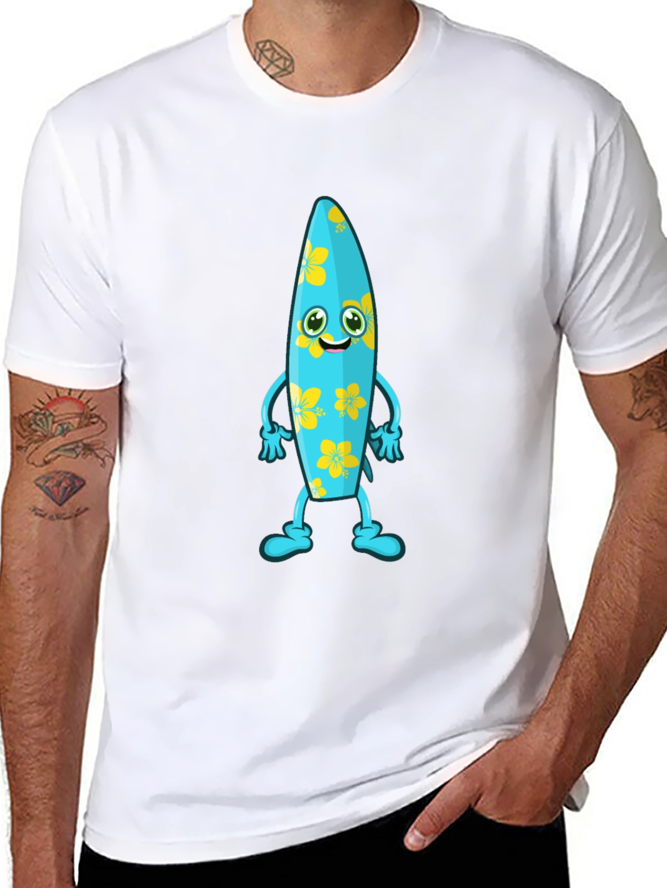 Black Fun Surfboard Character Graphic Tee view 8