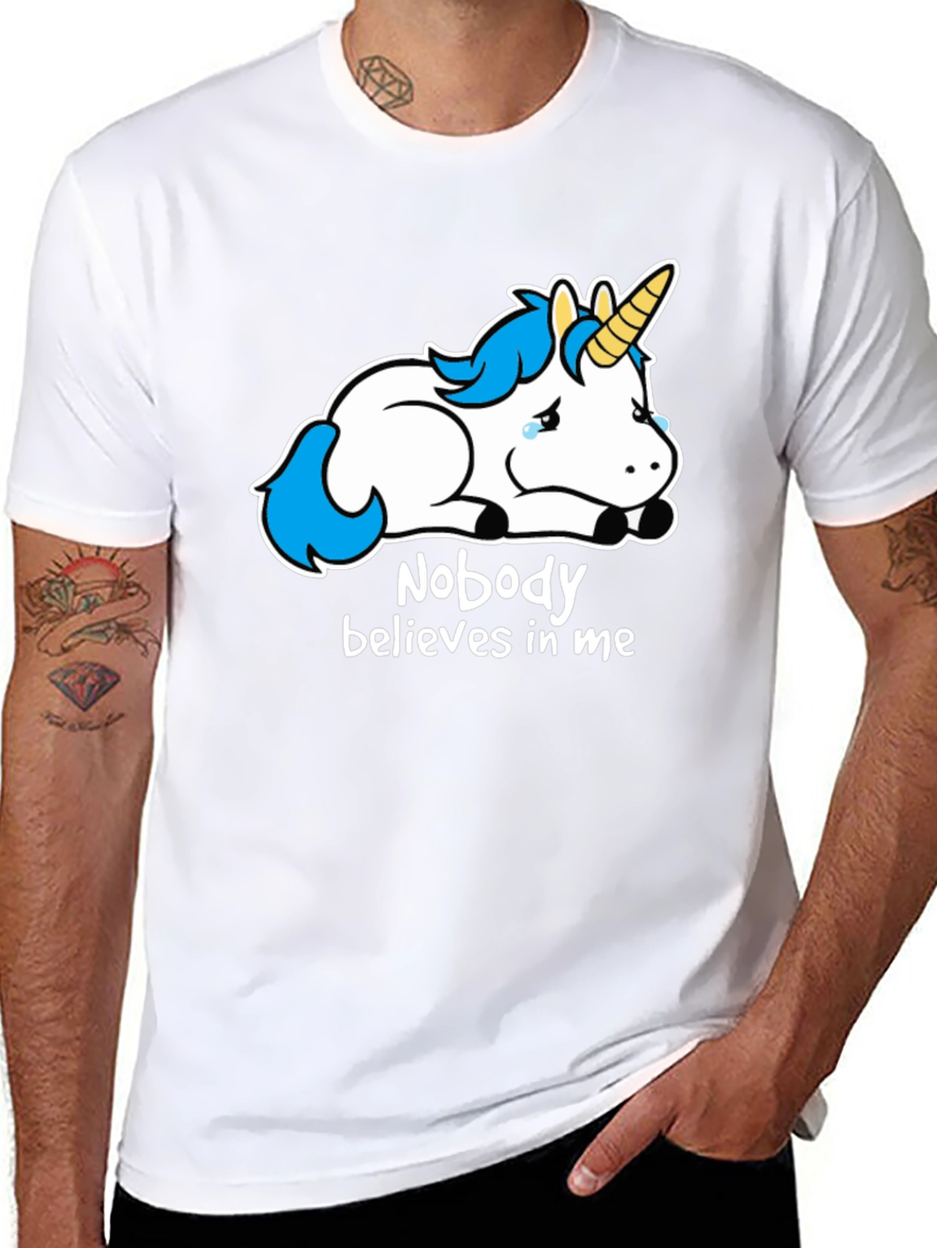 Black Sad Unicorn Graphic Tee - Nobody Believes view 8