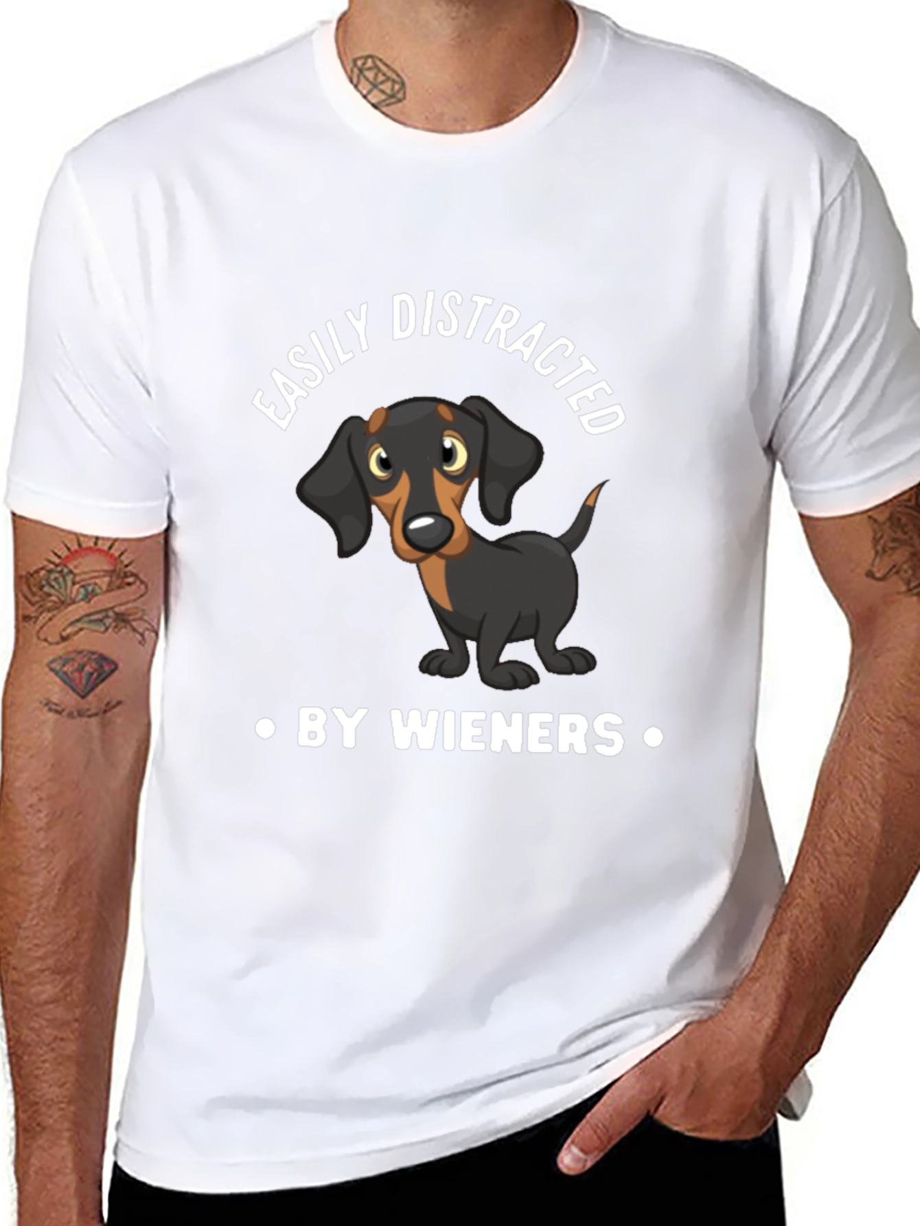 Black Funny Dachshund Wieners Men's Black T-Shirt view 8