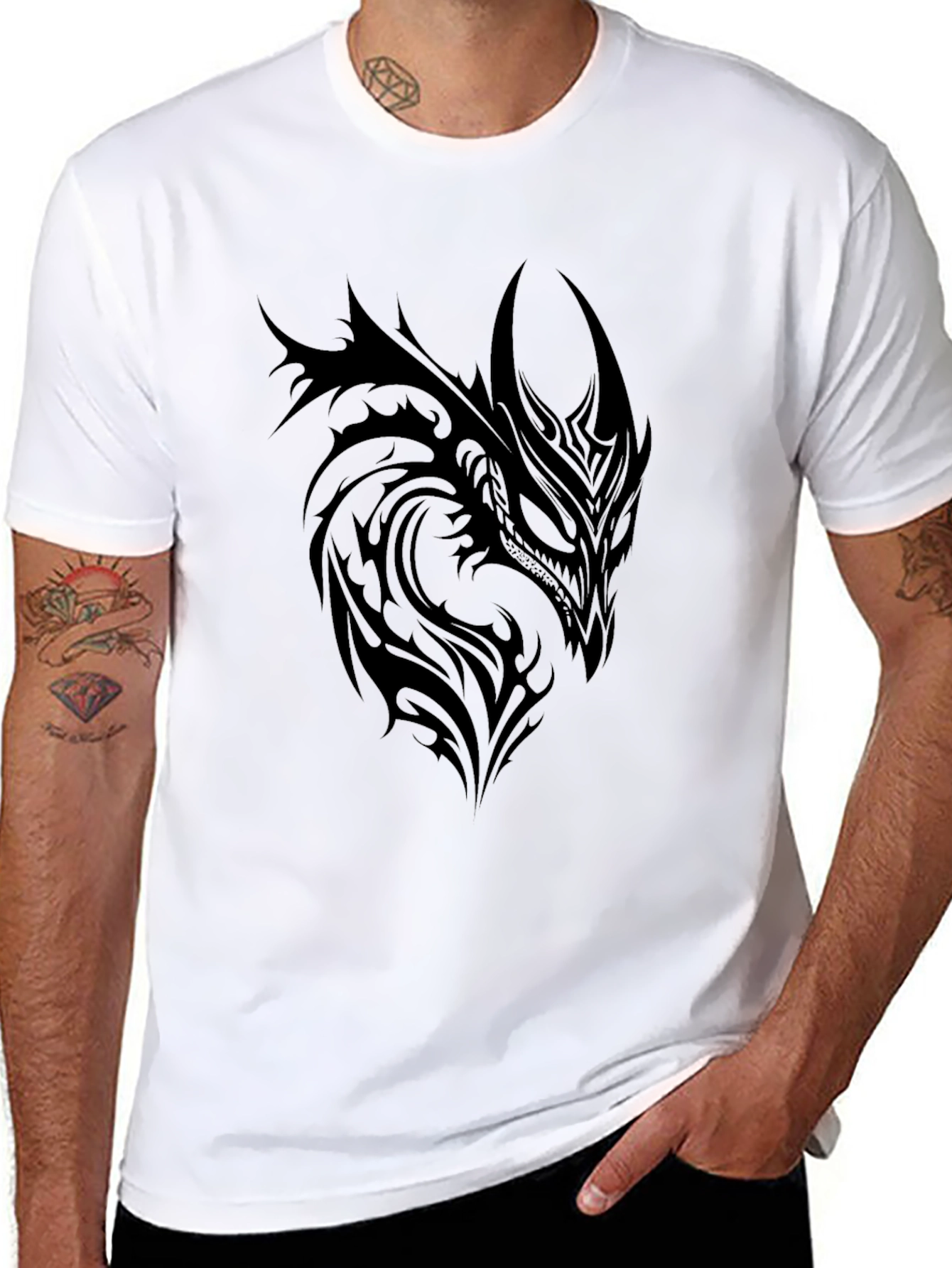 Black Tribal Dragon Graphic Tee - Black view 8