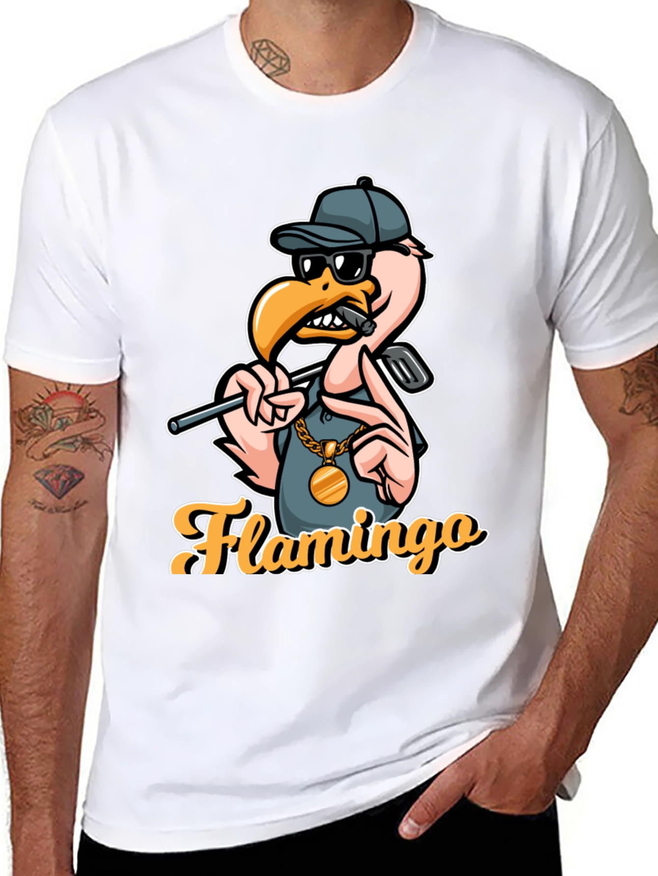 Black Cool Flamingo Golf T-Shirt view 8
