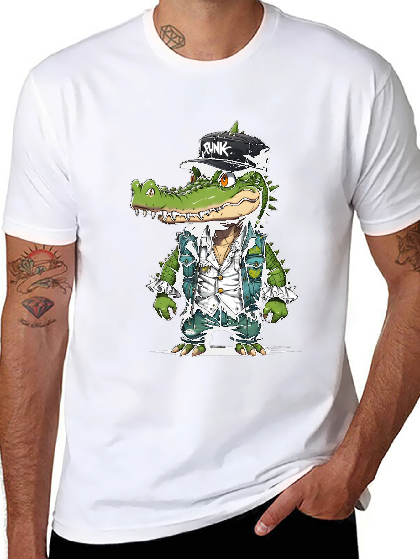 Black Punk Gator T-Shirt - Cool Reptile Streetwear view 8