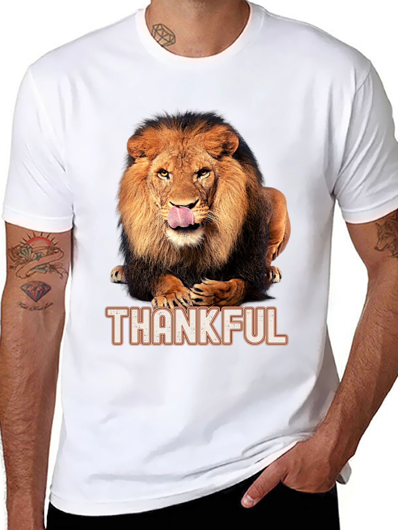 Black Thankful Lion Graphic T-Shirt - Men's Black Tee view 8