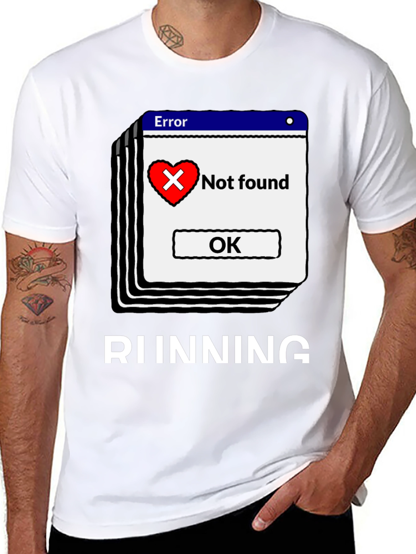 Black Error Heart Not Found Running T-Shirt view 8
