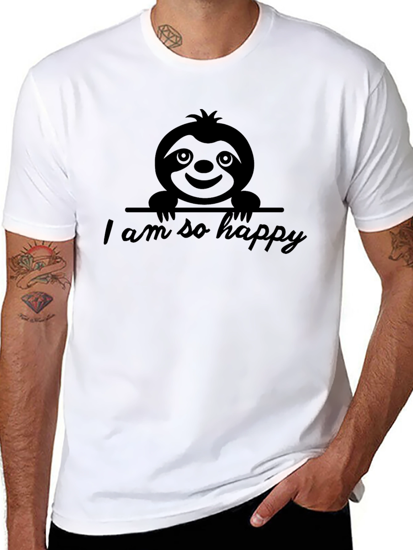 Black Happy Sloth Graphic Tee - Unisex Cotton T-Shirt view 8