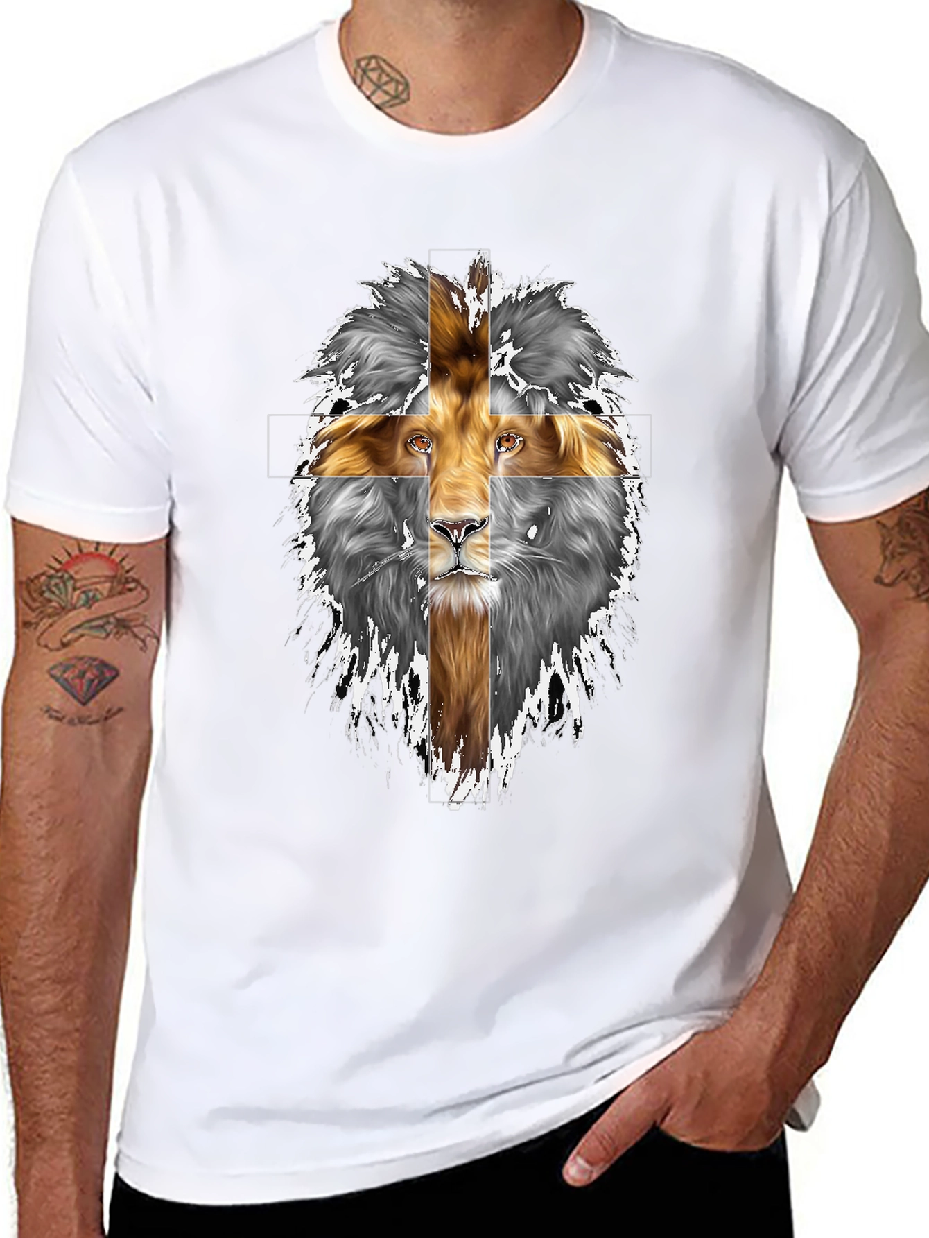 Black Lion Cross Graphic Print Black T-Shirt view 8