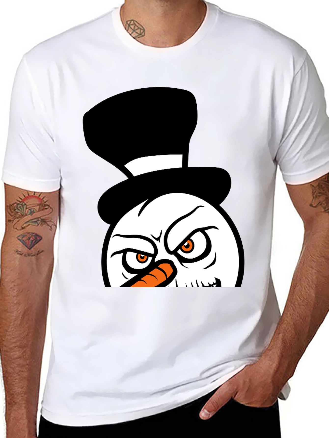 Black Grumpy Snowman Graphic Tee - Black Cotton Blend view 8