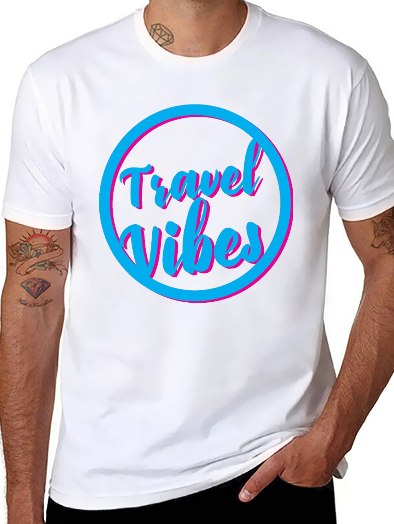 Black Travel Vibes Graphic Tee - Black Cotton T-Shirt view 8
