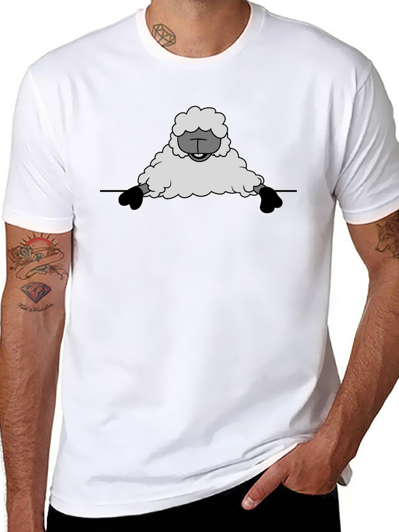 Black Funny Sheep Graphic Tee - Black Cotton T-Shirt view 8