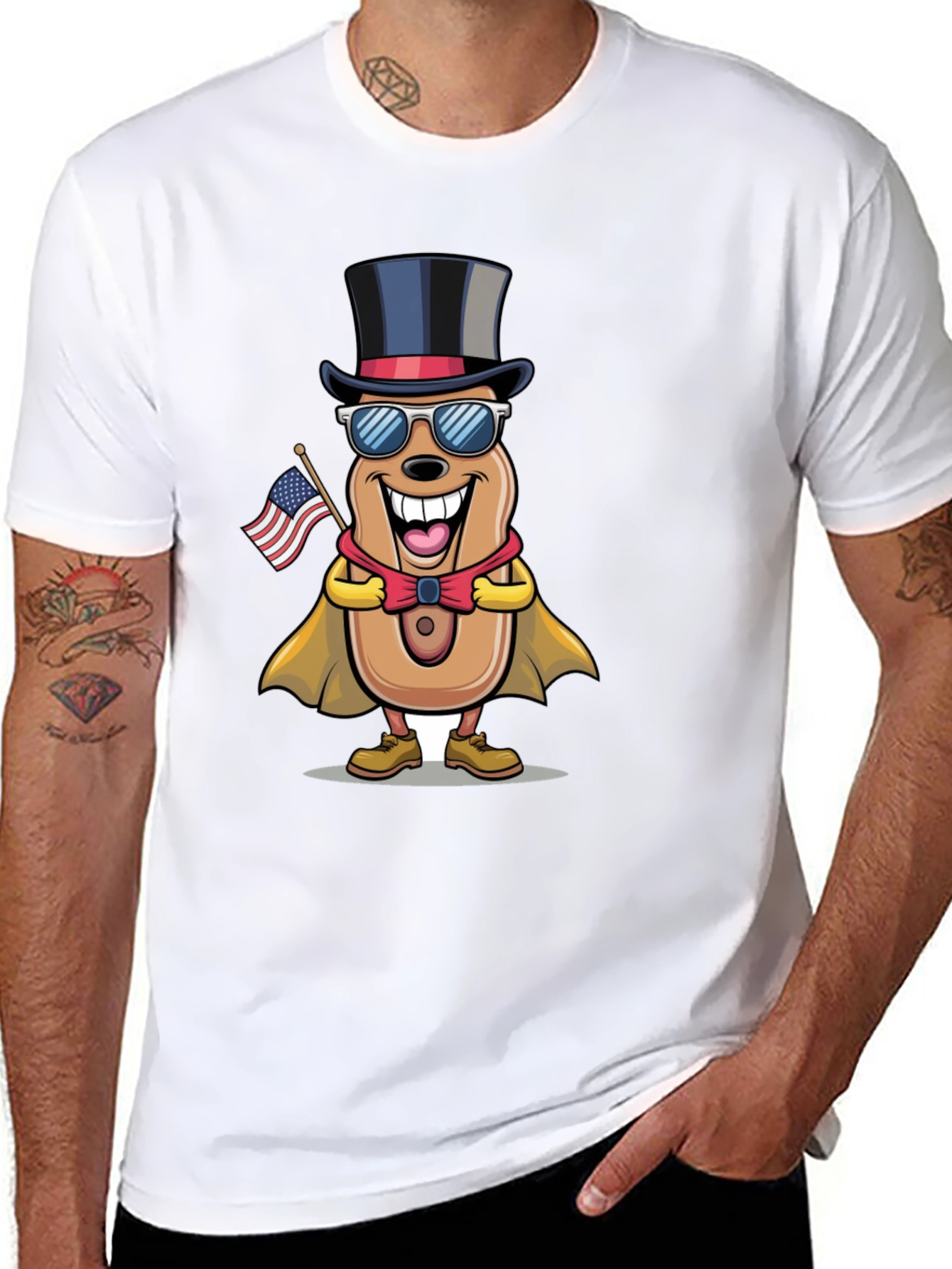 Black Patriotic Hot Dog Cartoon T-Shirt view 8
