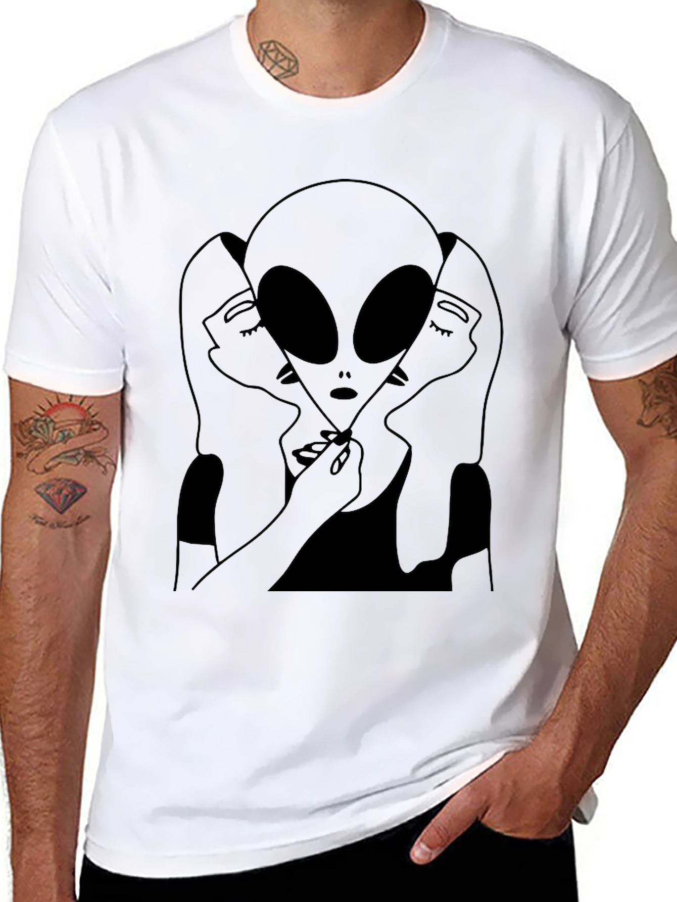 Black Alien Embrace Graphic Tee - Black Cotton T-Shirt view 8
