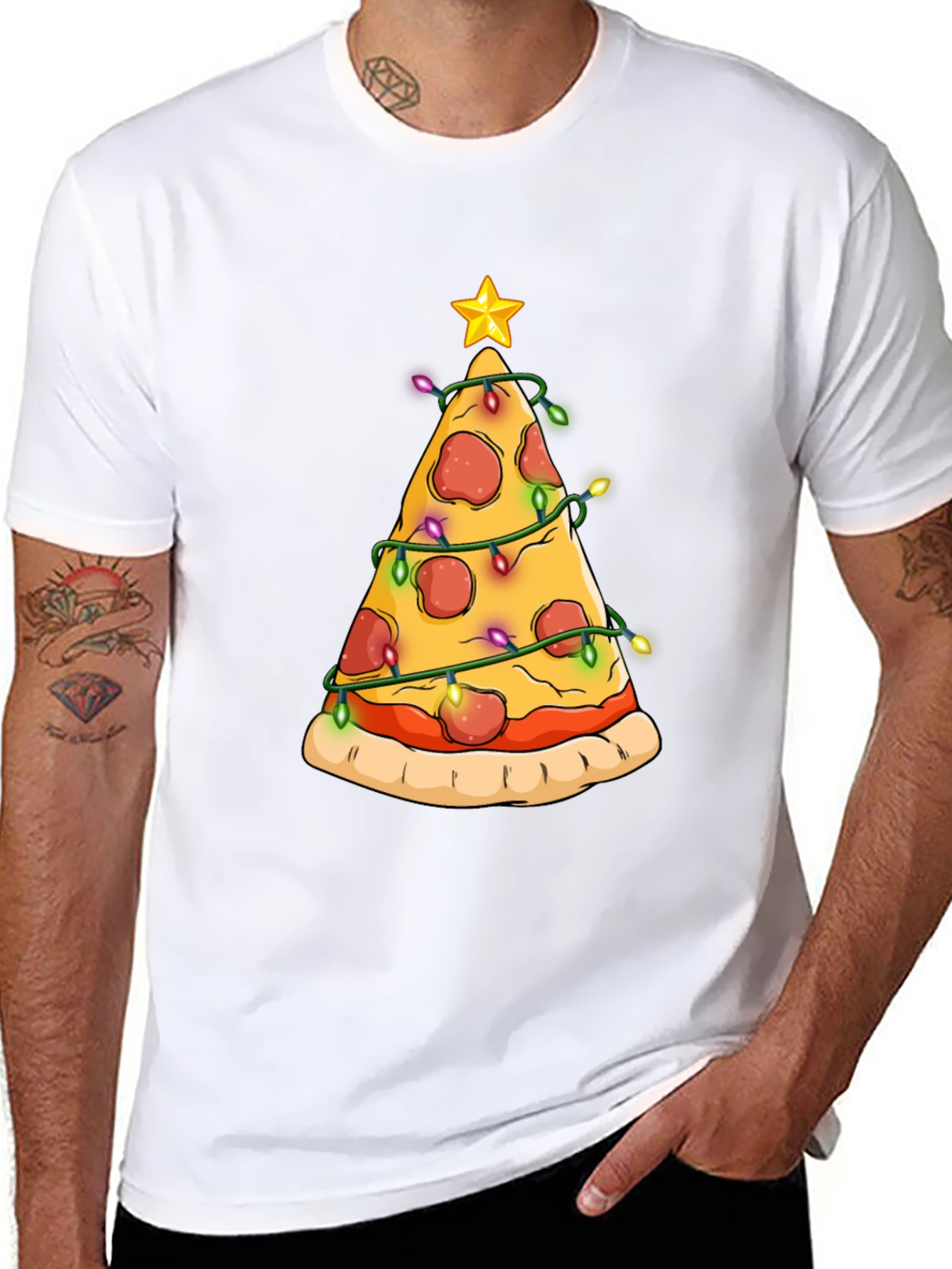 Black Pizza Christmas Tree T-Shirt view 8
