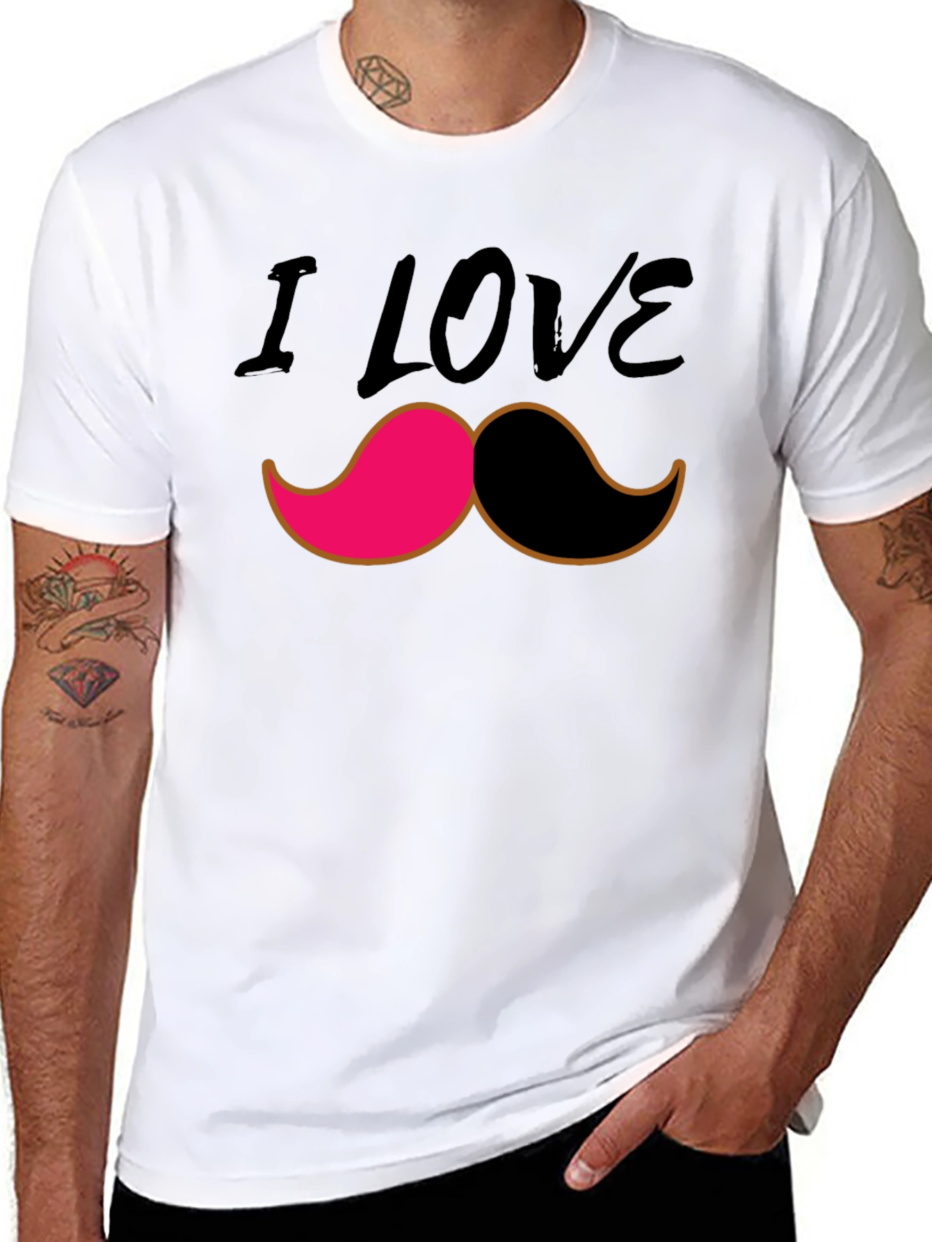 Black I Love Mustache Graphic Tee - Black view 8