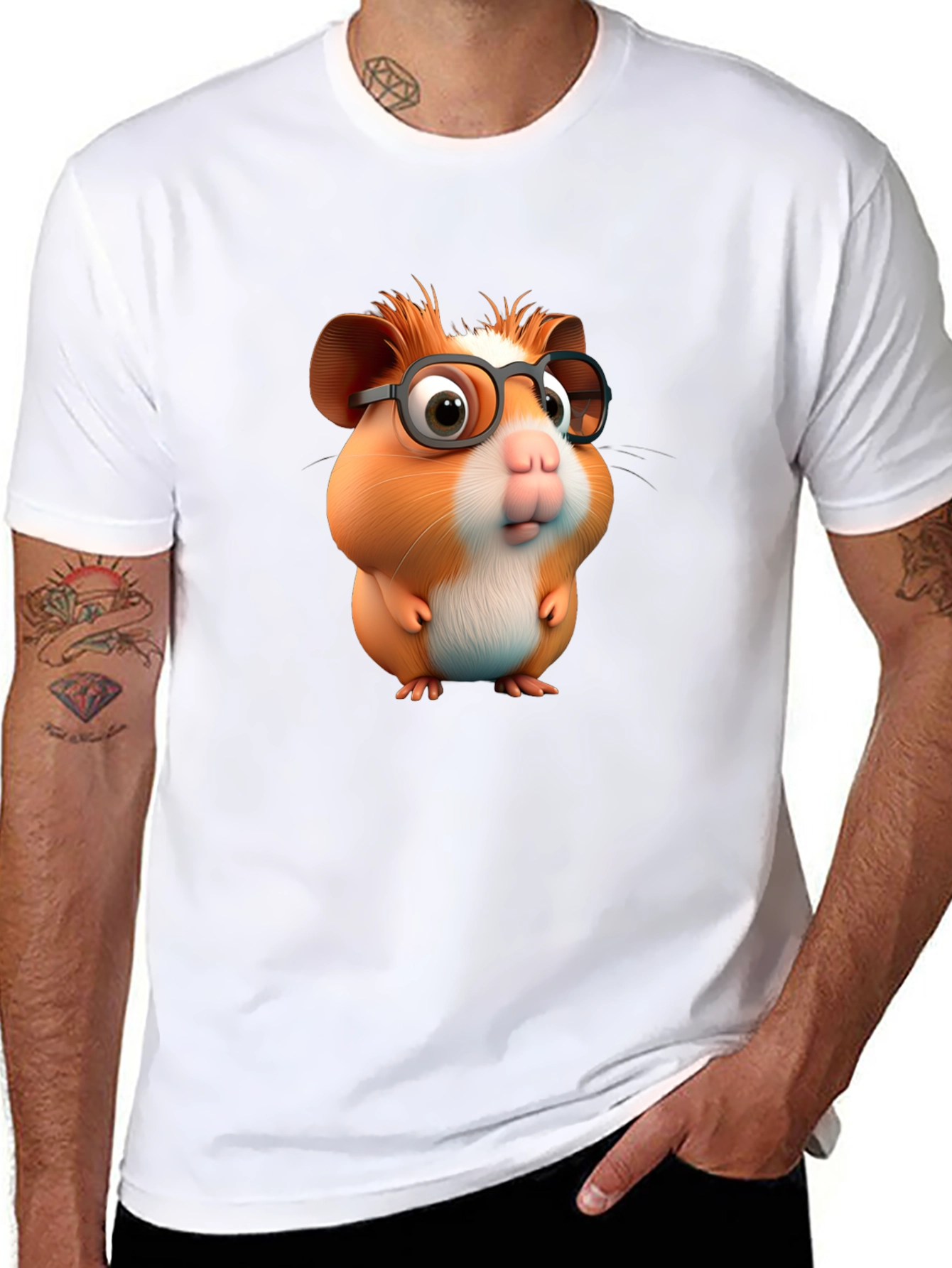 Black Cute Hamster with Glasses Graphic Tee view 8