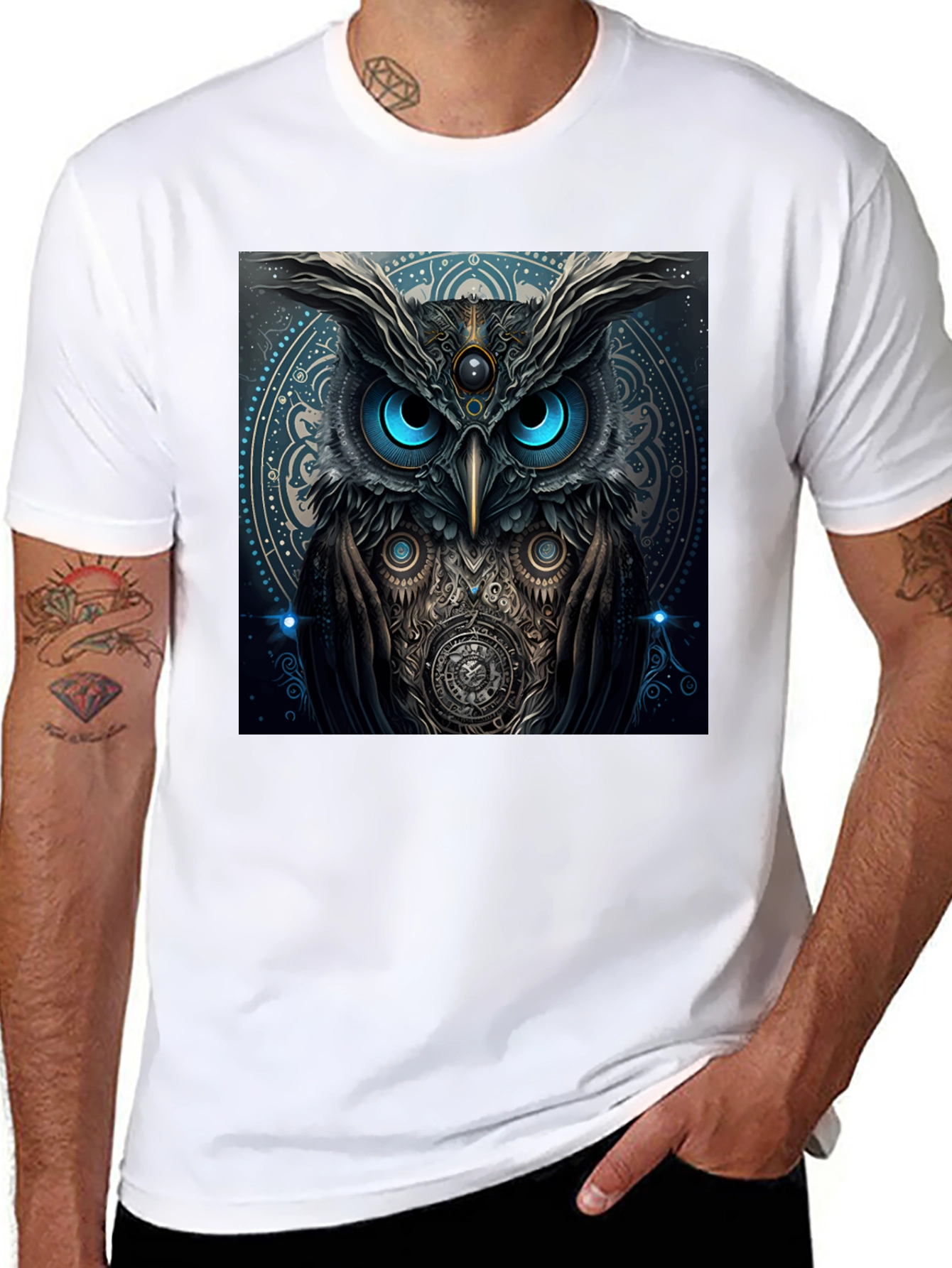 Black Mystic Owl Graphic Tee - Black Cotton Blend view 8