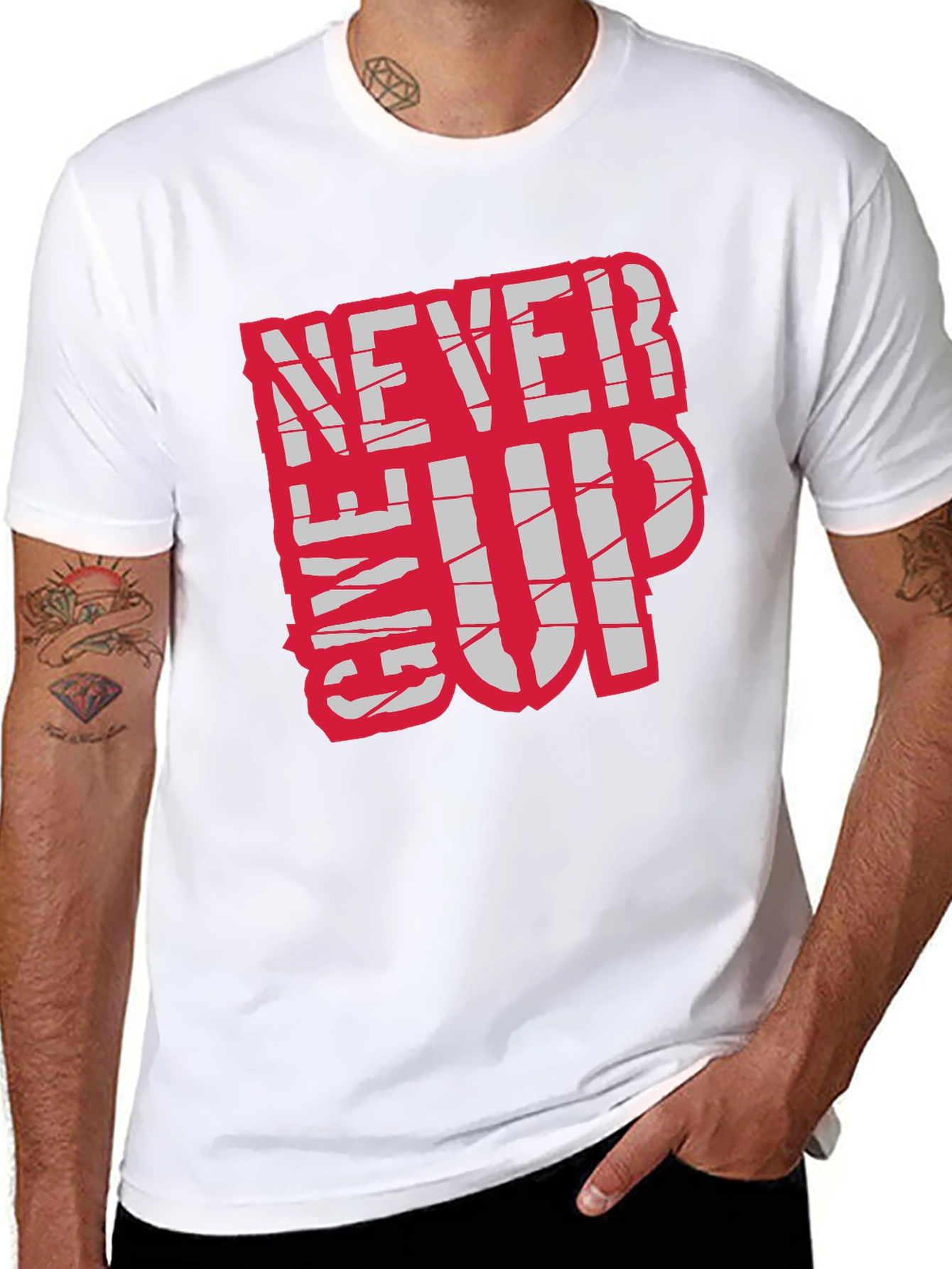 Black Motivational 'Never Give Up' Black T-Shirt view 8