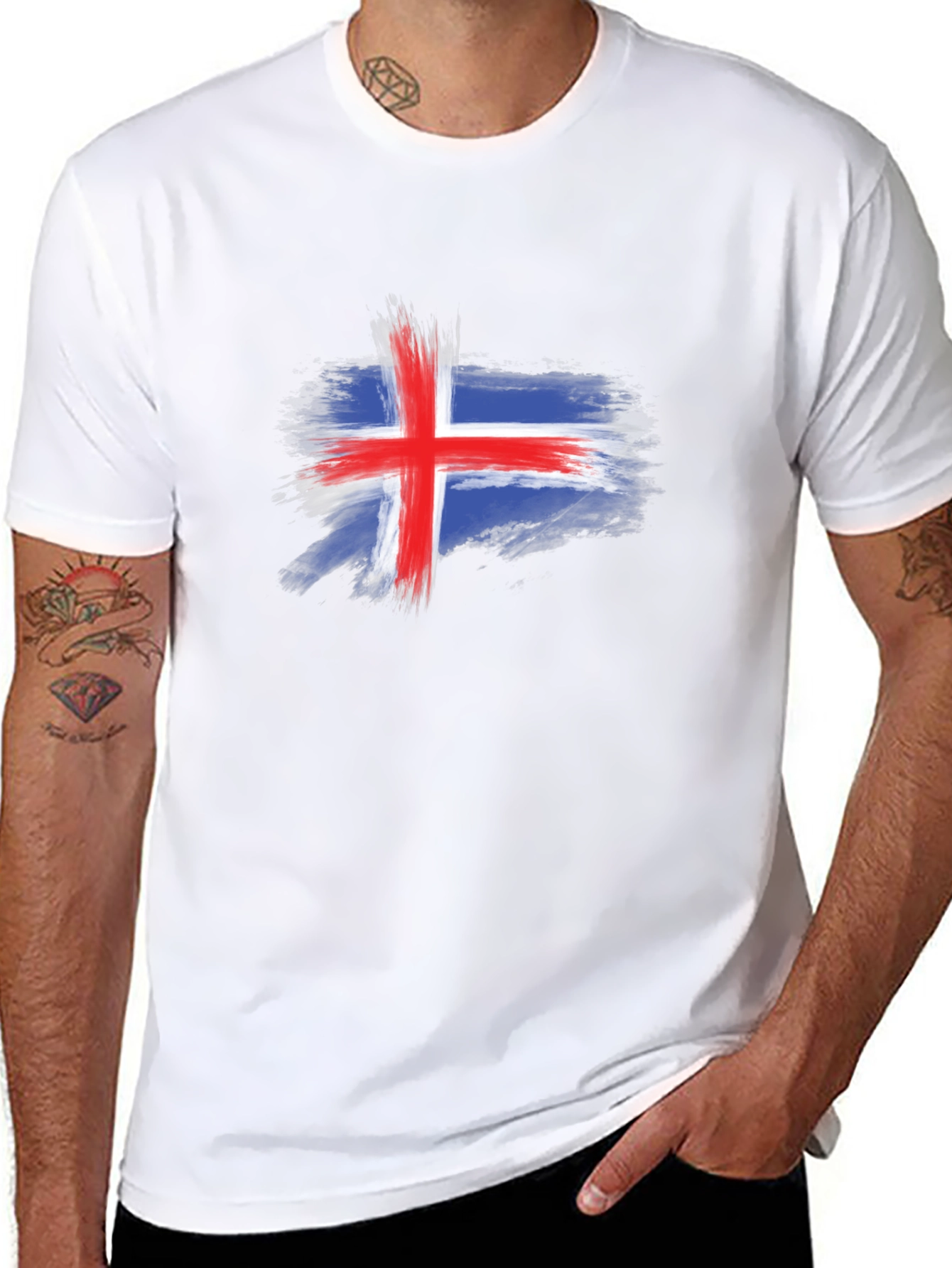 Black Iceland Flag Brush Stroke Men's Black T-Shirt view 8