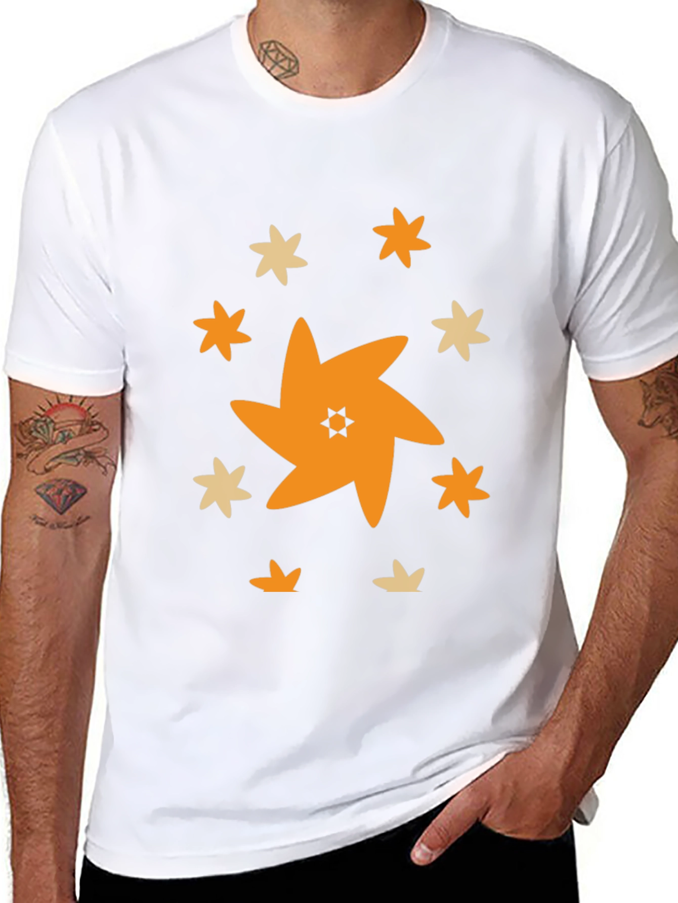 Black Star Pattern Black T-Shirt view 8