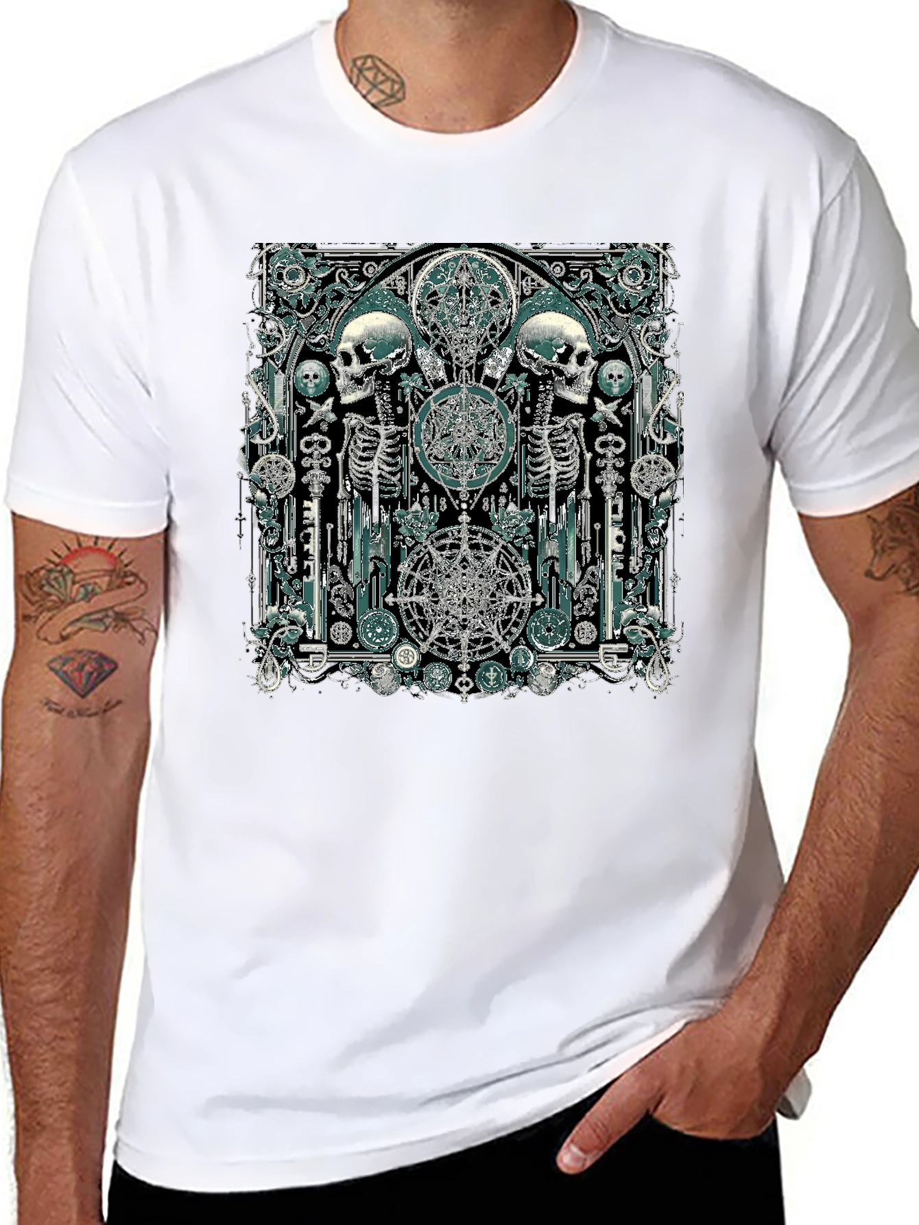 Black Skull & Skeleton Gothic Graphic T-Shirt view 8
