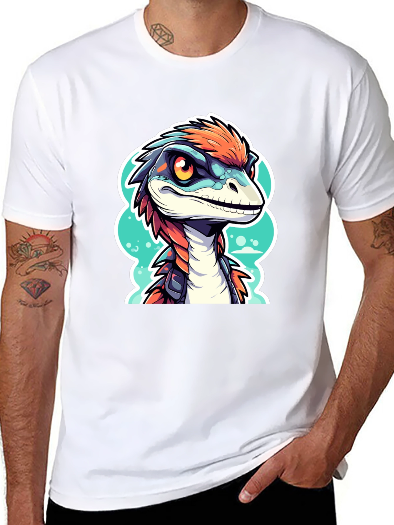 Black Dino Raptor Graphic Tee - Cool Cartoon Animal Shirt view 8