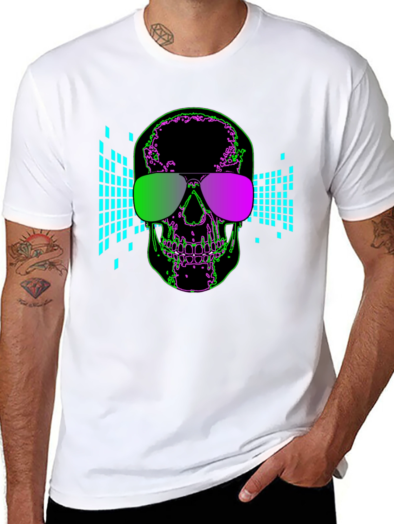 Black Skull Shades Graphic Tee - Cool Neon Design view 8